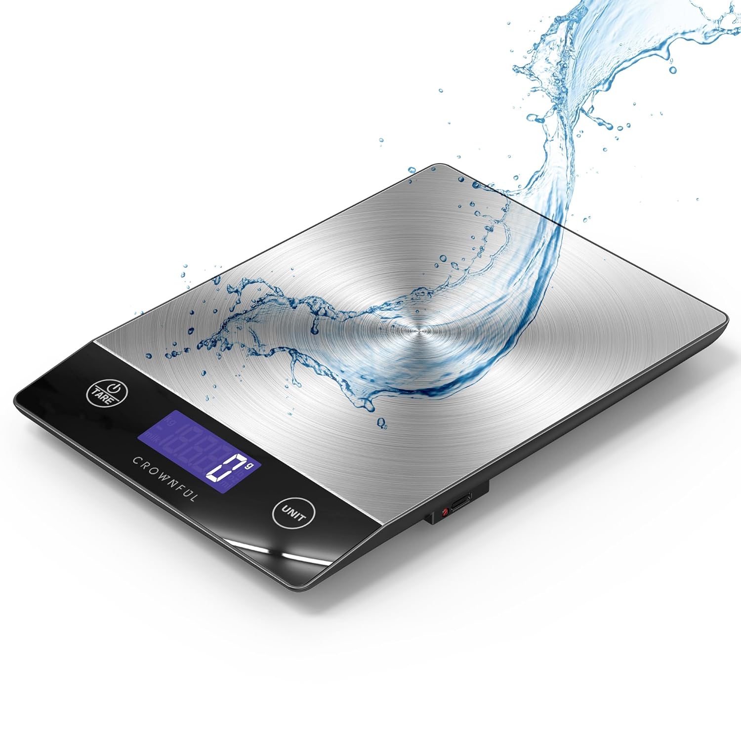 CROWNFUL Rechargeable 304 Stainless Steel Digital Food Scale - Up to 33lb, LCD Display, Type-C Charging for Cooking and Baking