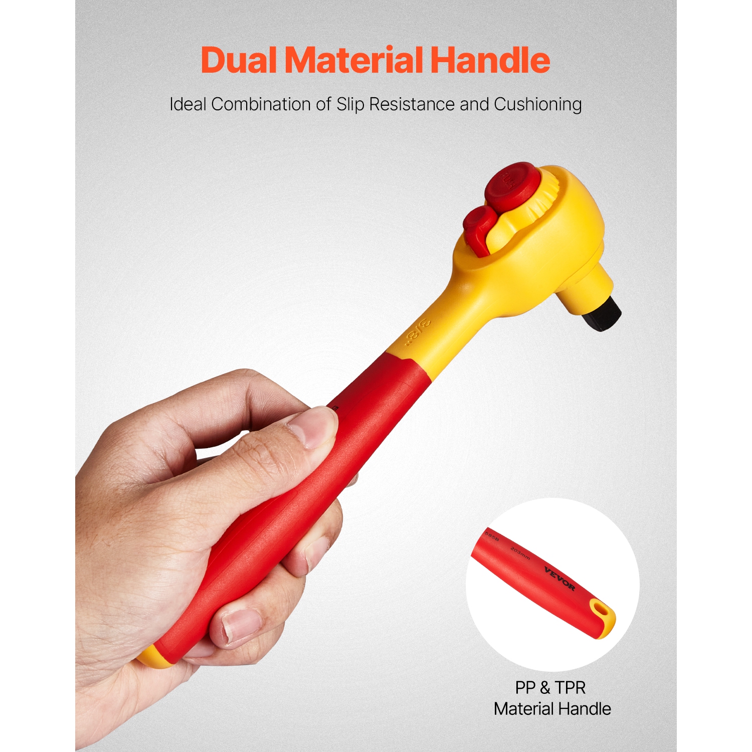 VEVOR 16-Piece Insulated Socket Set, Insulated Wrench Tool Set, 1000V Insulated Socket Tool, with Sockets, T-Handle Wrench, Drive Rachet, Extensions,