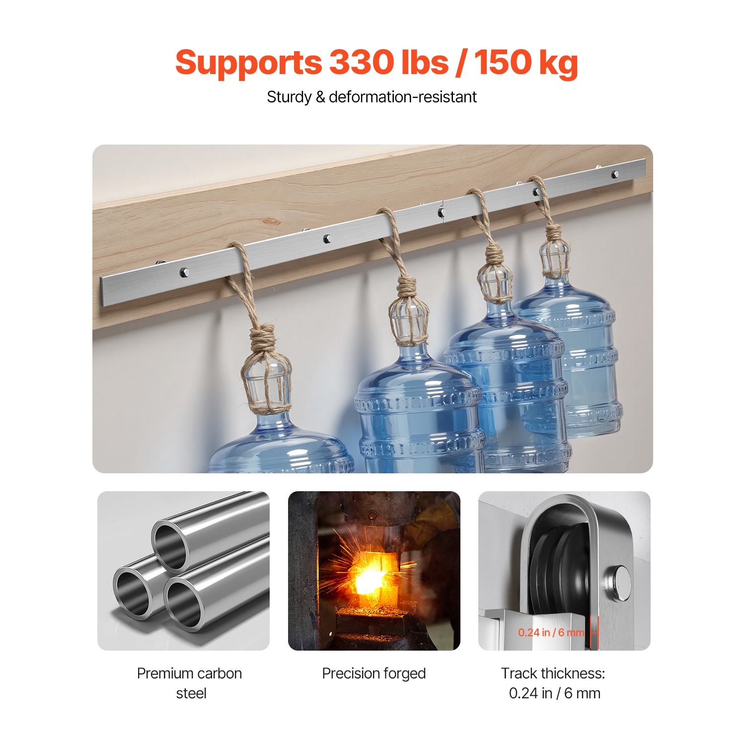 VEVOR 6.6FT Sliding Barn Door Hardware Kit,330 LBS Weight Capacity,Compatible with 36 to 40 Inches Width & 1-3/8 to 1-3/4 Inches Thickness Single