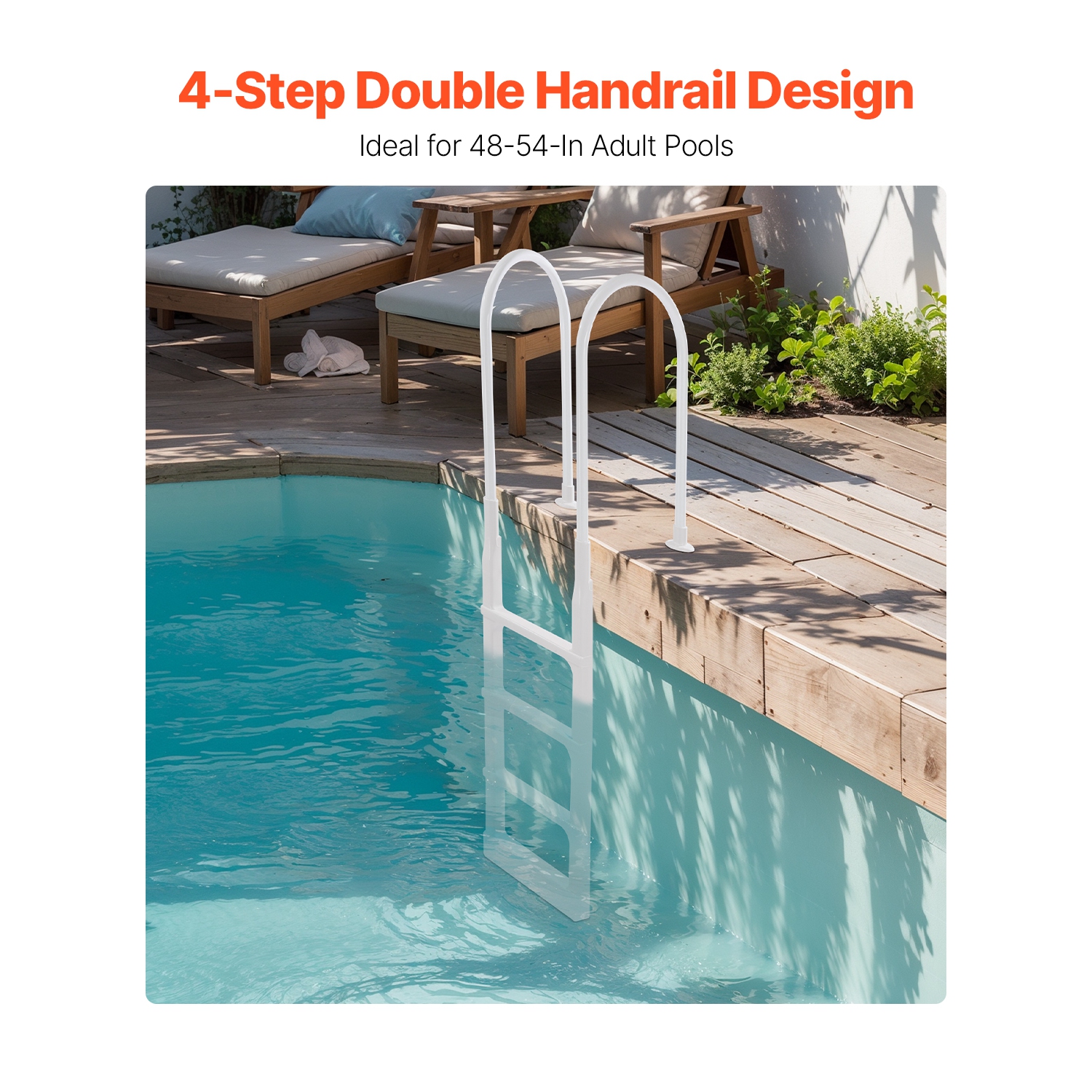 VEVOR 4-Step Swimming Pool Double Handrails Stair, Non-slip Thickened Steps, Load Capacity 300 lb, for 48-54 In Inground & Above-ground Pools of Any