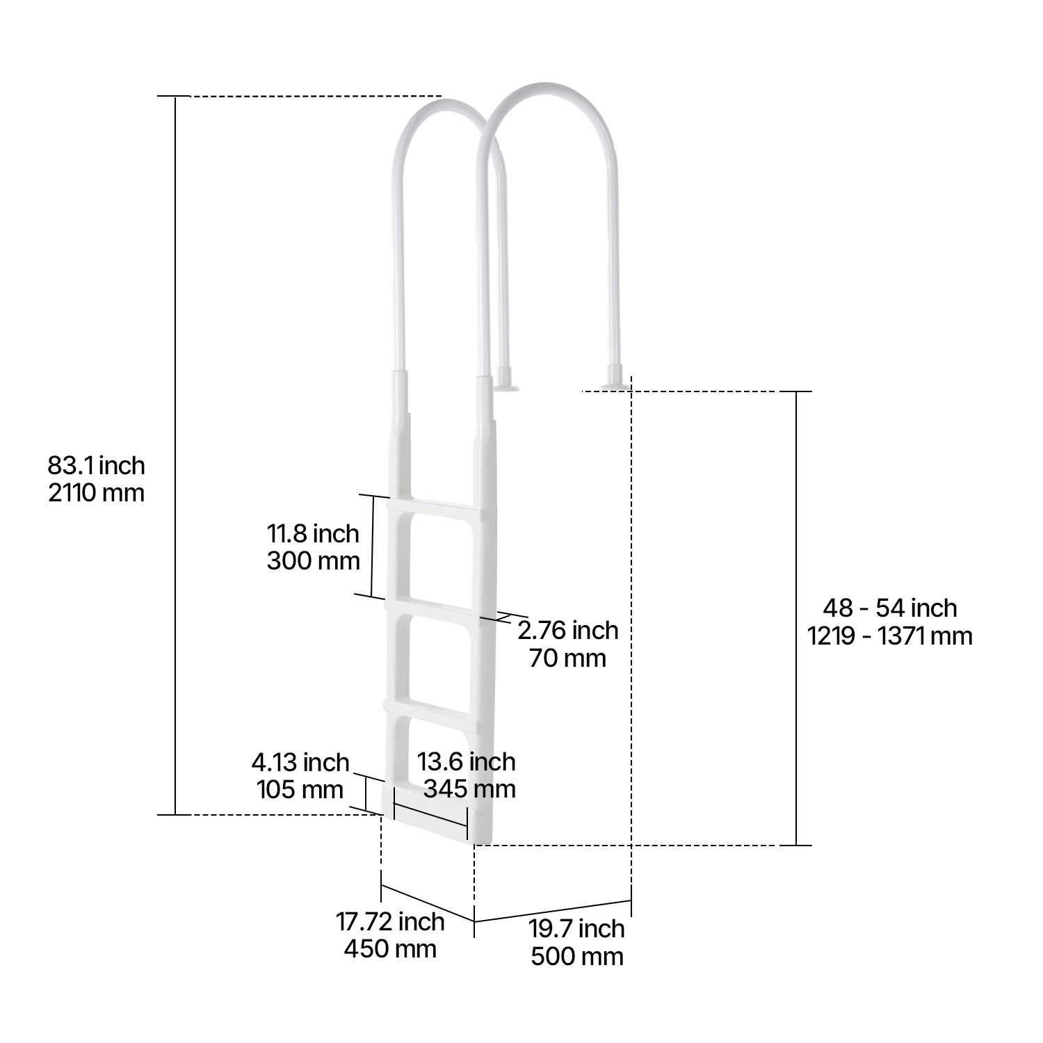 VEVOR 4-Step Swimming Pool Double Handrails Stair, Non-slip Thickened Steps, Load Capacity 300 lb, for 48-54 In Inground & Above-ground Pools of Any