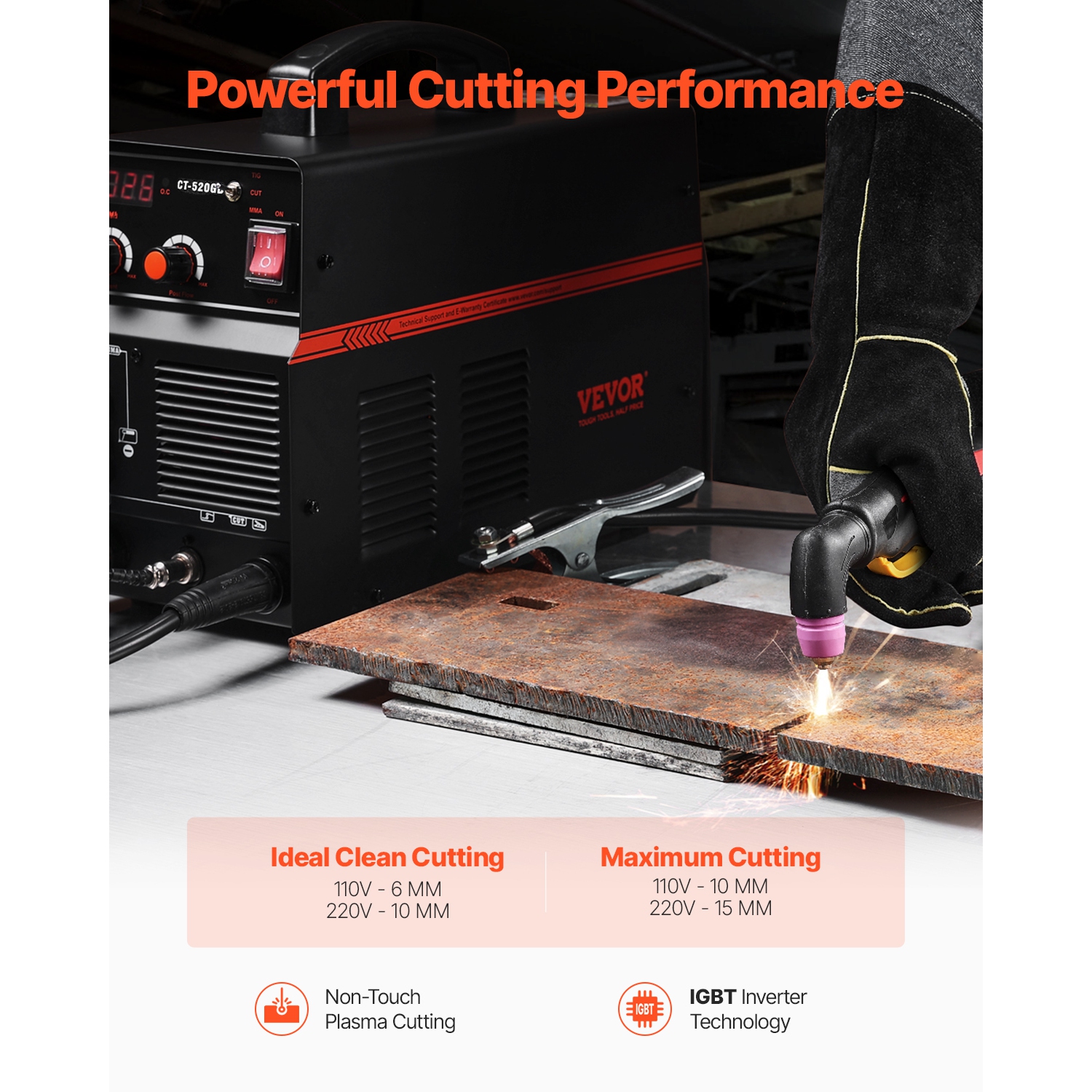 VEVOR 3 in 1 Plasma Cutter Welder Machine, CT-520GD TIG/MMA Plasma Cutter Combo Machine, 30A Non-Touch Pilot Arc, 200A TIG and Stick Welder, Digital