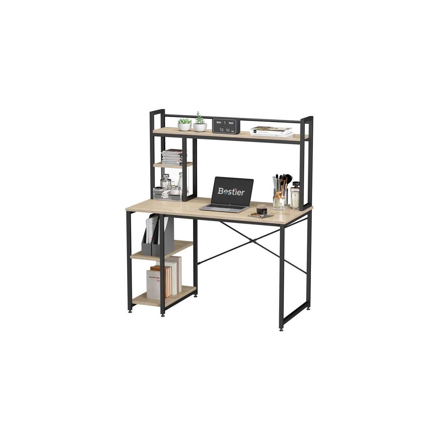 Bestier 55" Modern Computer Desk with Hutch Storage Shelves