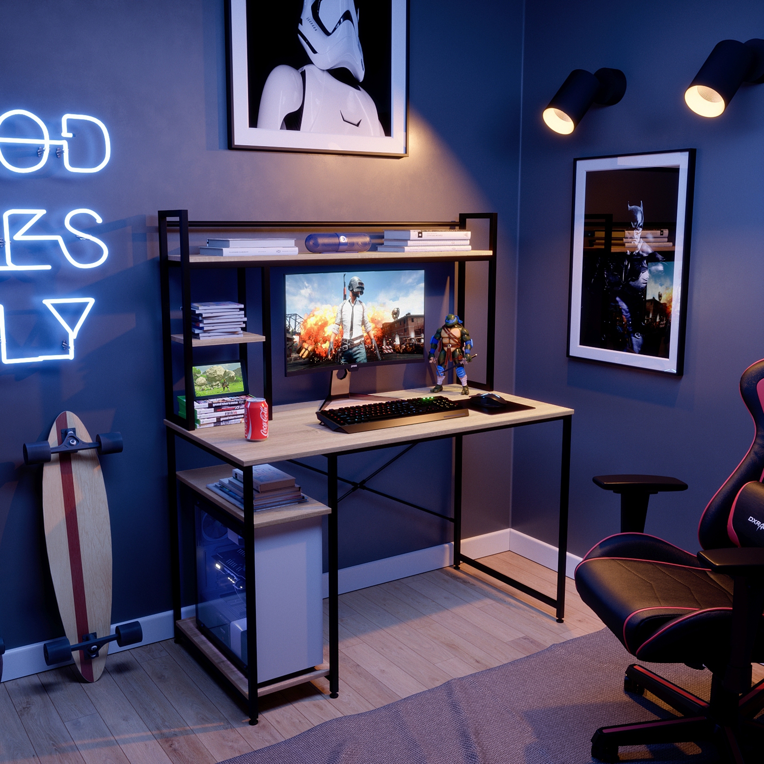 Bestier 55" Modern Computer Desk with Hutch Storage Shelves