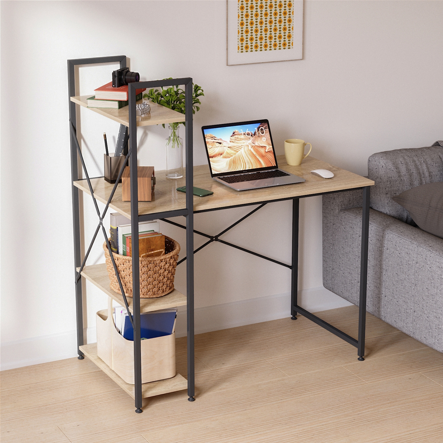 Bestier – Bureaux pour le bureau à domicile avec étagère réversible, bureau de 41&nbsp;po
