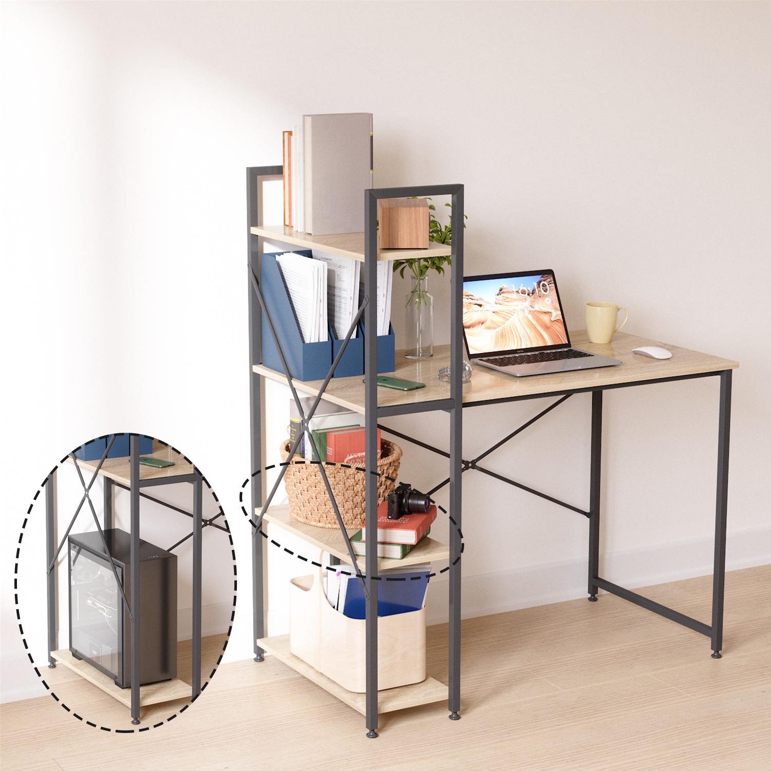 Bestier – Bureaux pour le bureau à domicile avec étagère réversible, bureau de 41&nbsp;po