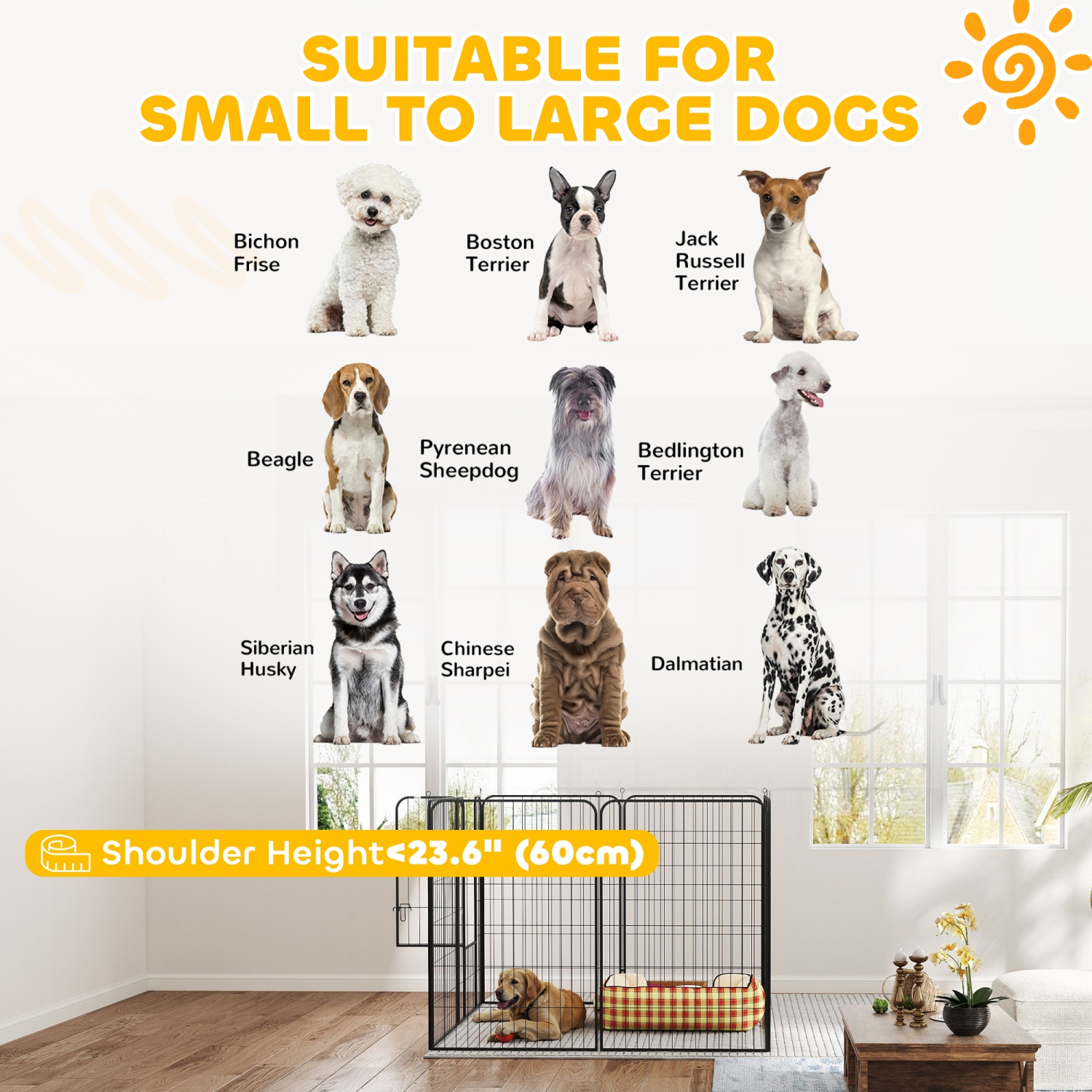 PawHut Dog Playpen, 31.5"W Heavy-Duty Metal Puppy Play Pen, Pet Exercise Fences for Outside and Indoor, DIY Design with Door for Large Dogs, 8