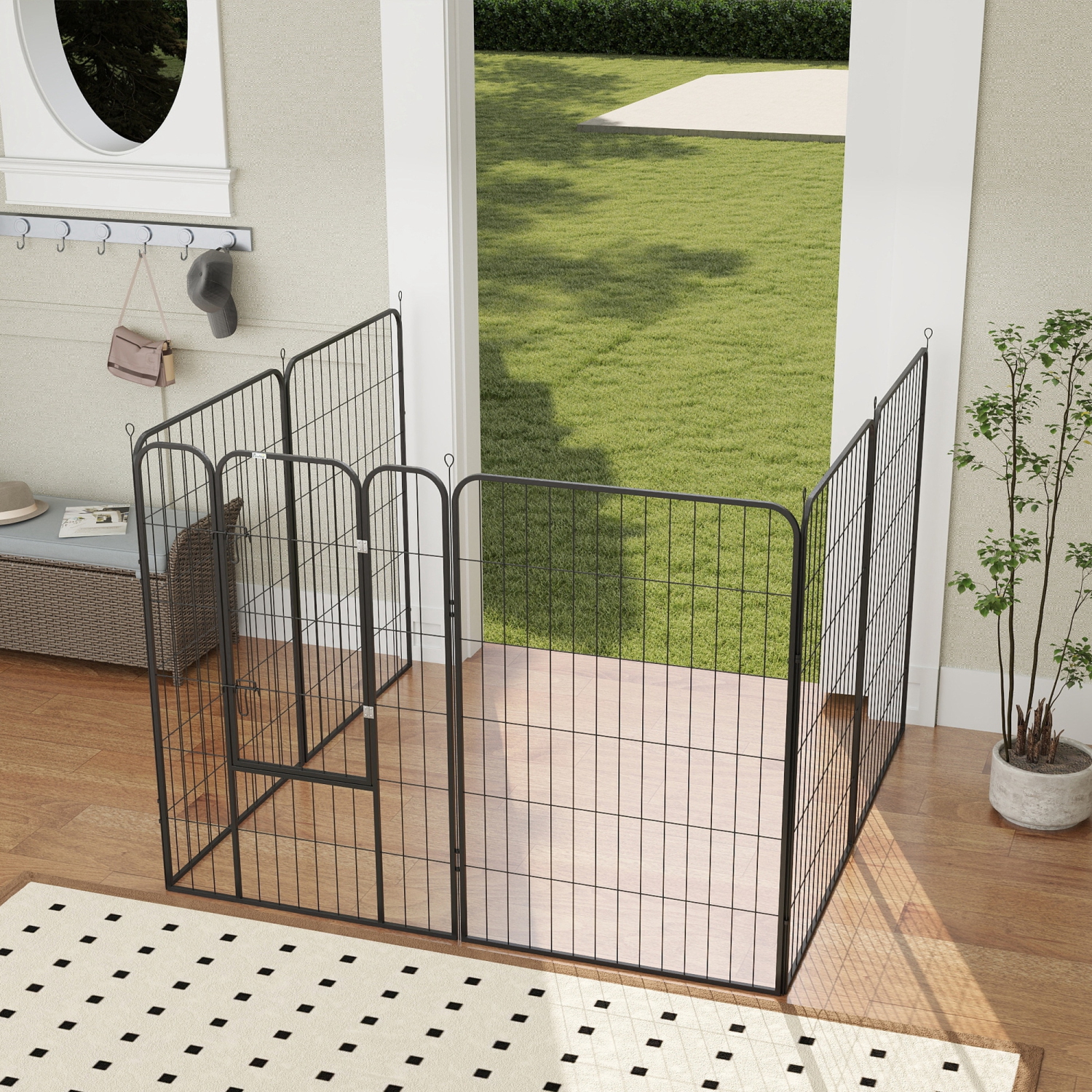 PawHut Dog Playpen, 31.5"W Heavy-Duty Metal Puppy Play Pen, Pet Exercise Fences for Outside and Indoor, DIY Design with Door for Large Dogs, 8