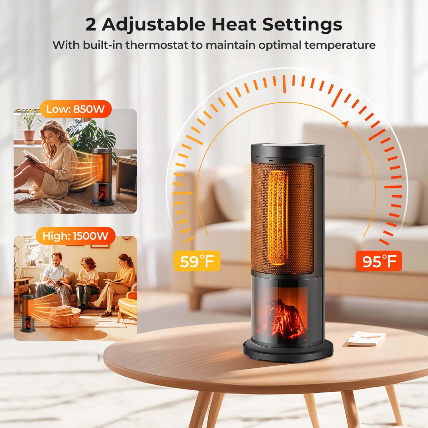 Costway 17-Inch Tower Space Heater for Indoor Use 1500W PTC Fireplace Heater 12H Timer