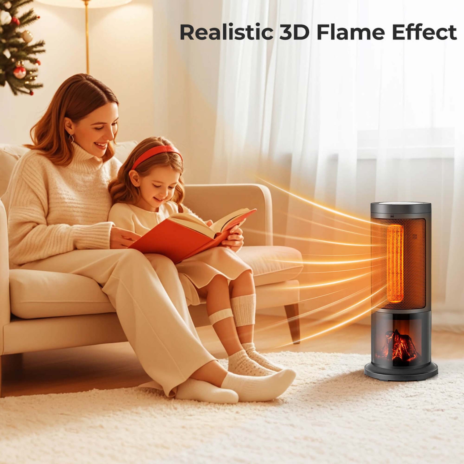 Costway 17-Inch Tower Space Heater for Indoor Use 1500W PTC Fireplace Heater 12H Timer
