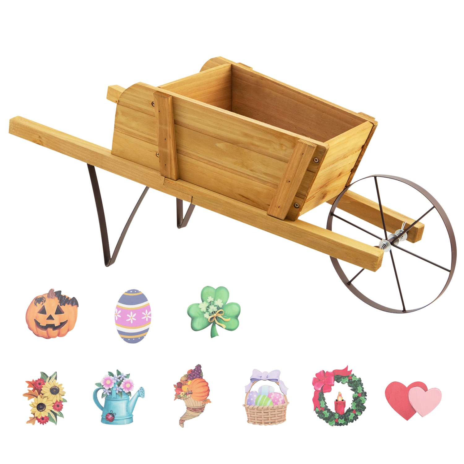 Costway Wooden Wagon Planter Decorative Indoor/Outdoor Rustic Flower Cart with Wheel Blue/Beige/Red