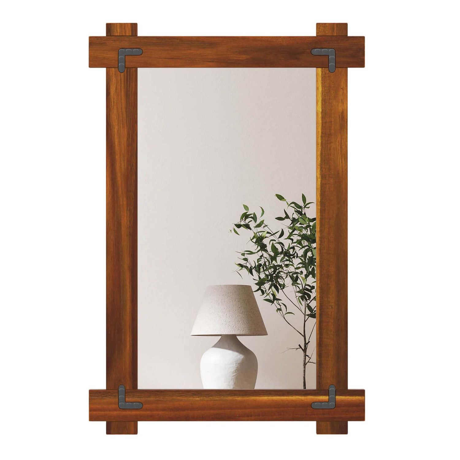 Miroir mural incassable 30 x 28,5&nbsp;po 20/35 x 24/40 avec cadre en bois d'acacia et rivets rétro de Costway