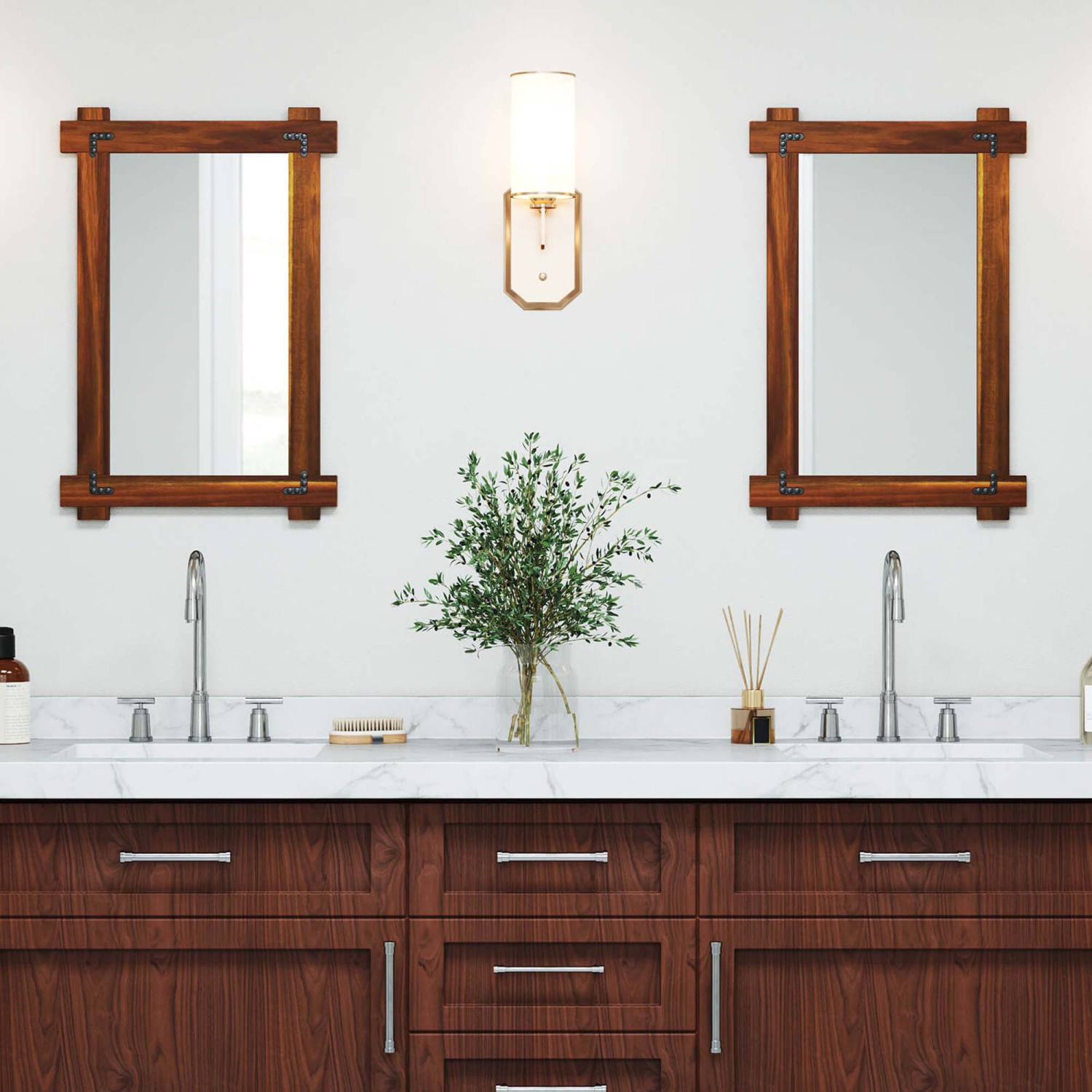 Miroir mural incassable 30 x 28,5&nbsp;po 20/35 x 24/40 avec cadre en bois d'acacia et rivets rétro de Costway