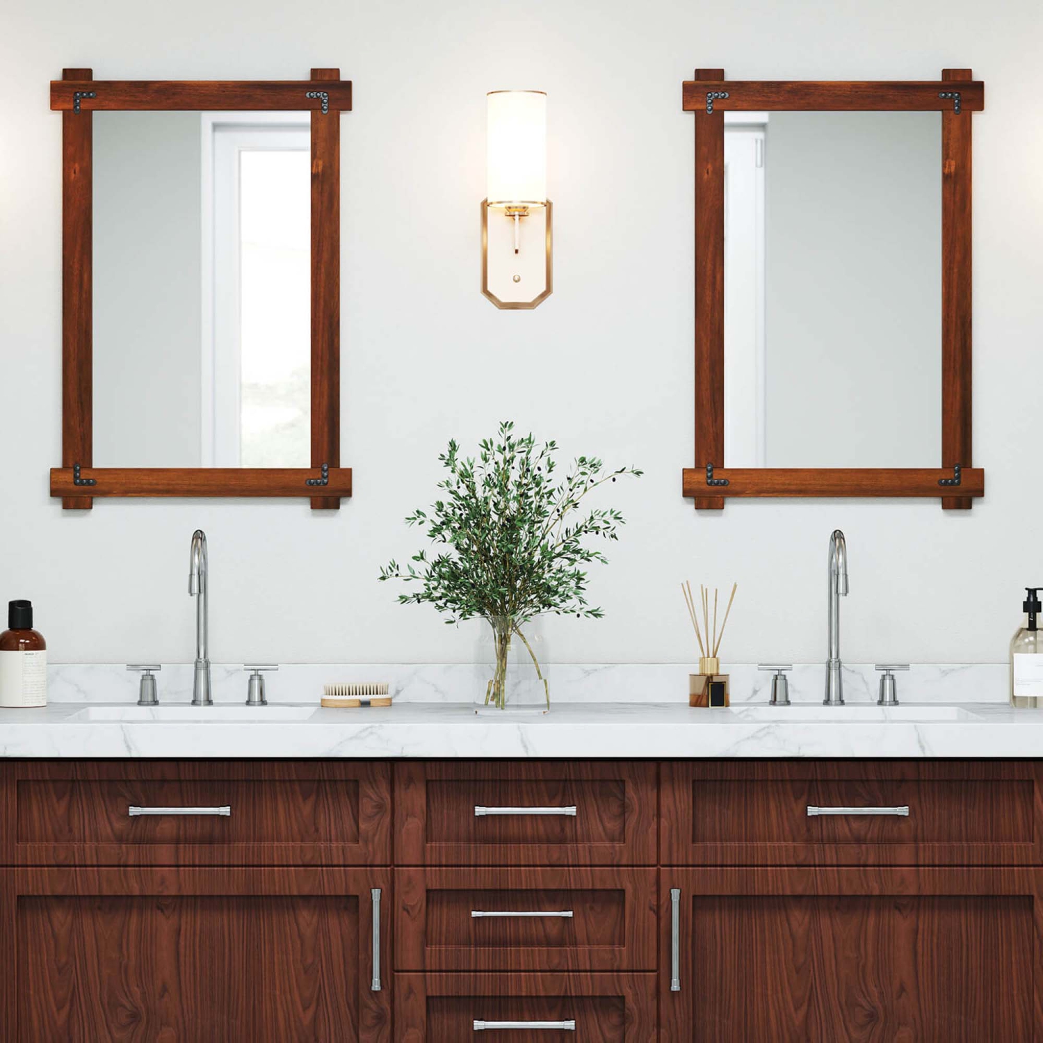 Miroir mural incassable 30 x 28,5&nbsp;po 20/35 x 24/40 avec cadre en bois d'acacia et rivets rétro de Costway