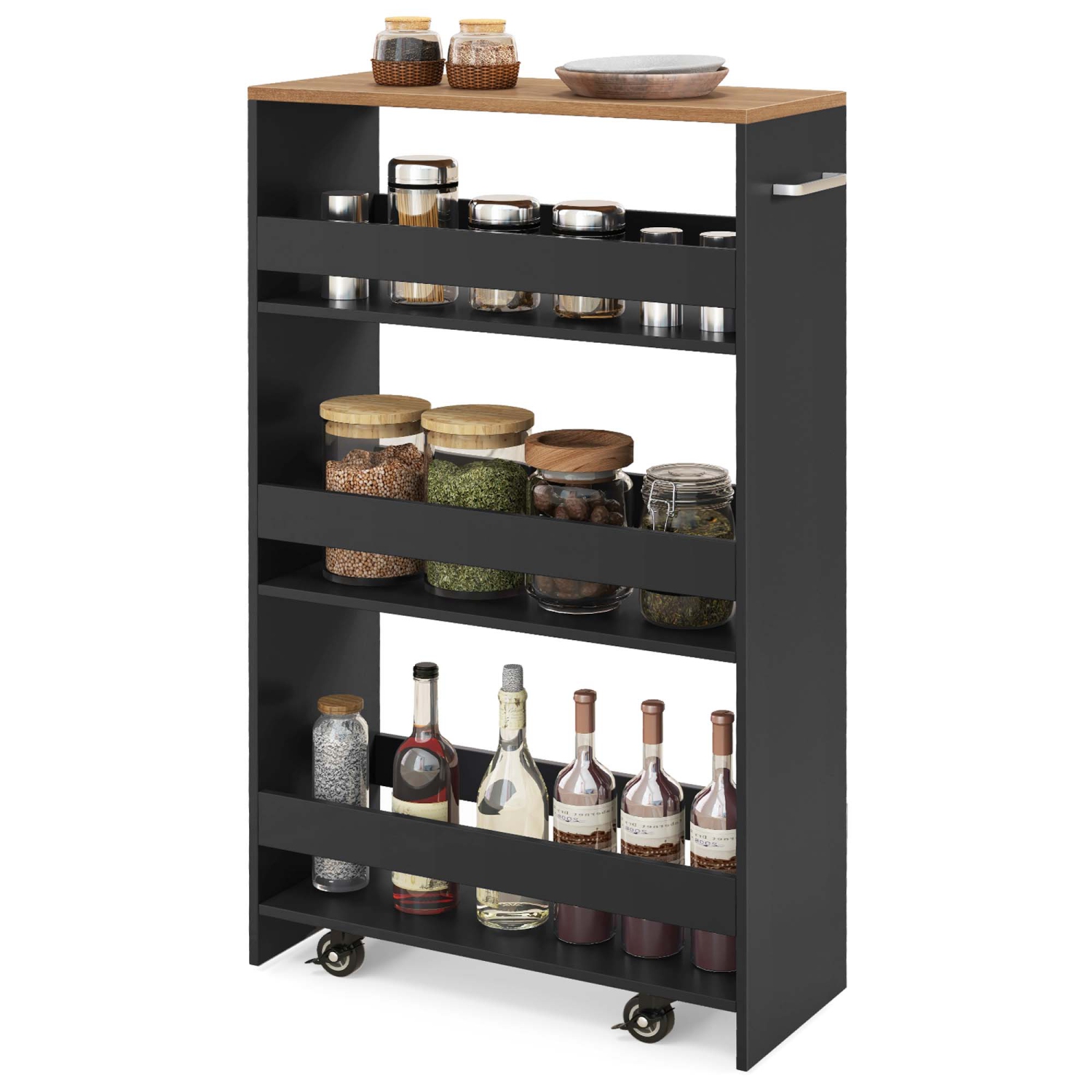 Costway 4-Tier Rolling Storage Cart 8" Slim Kitchen Cart on Wheels with Open Shelves