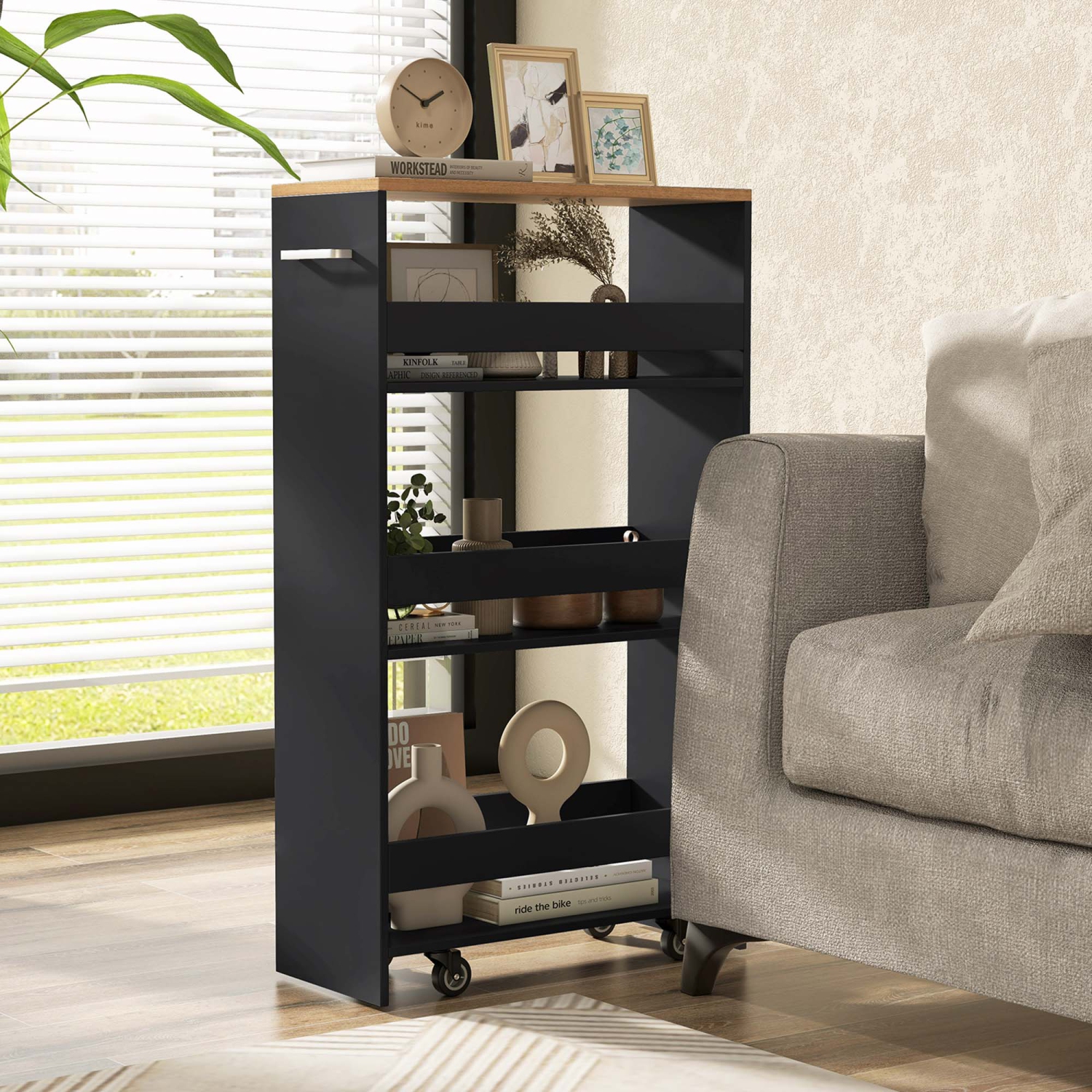 Costway 4-Tier Rolling Storage Cart 8" Slim Kitchen Cart on Wheels with Open Shelves