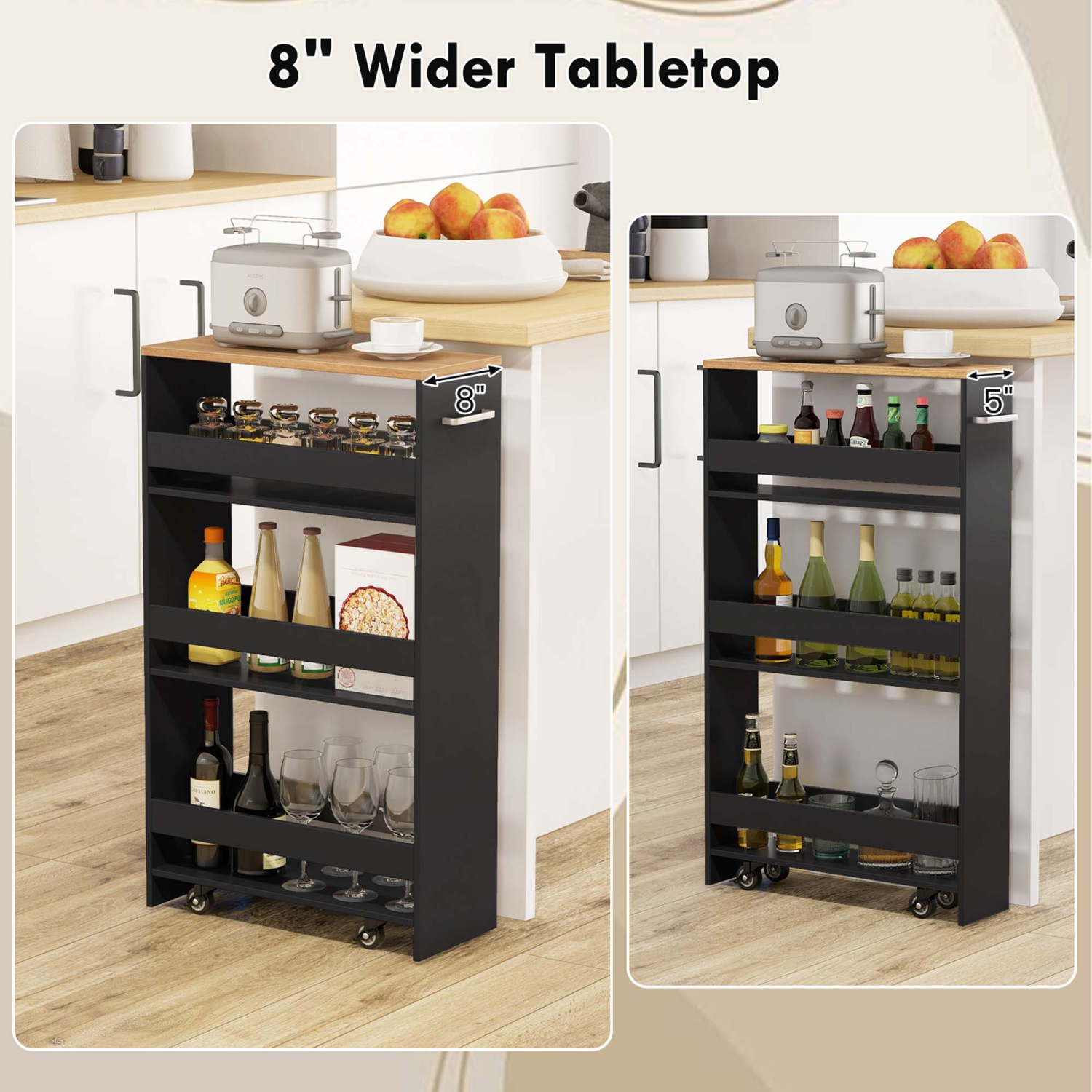 Costway 4-Tier Rolling Storage Cart 8" Slim Kitchen Cart on Wheels with Open Shelves