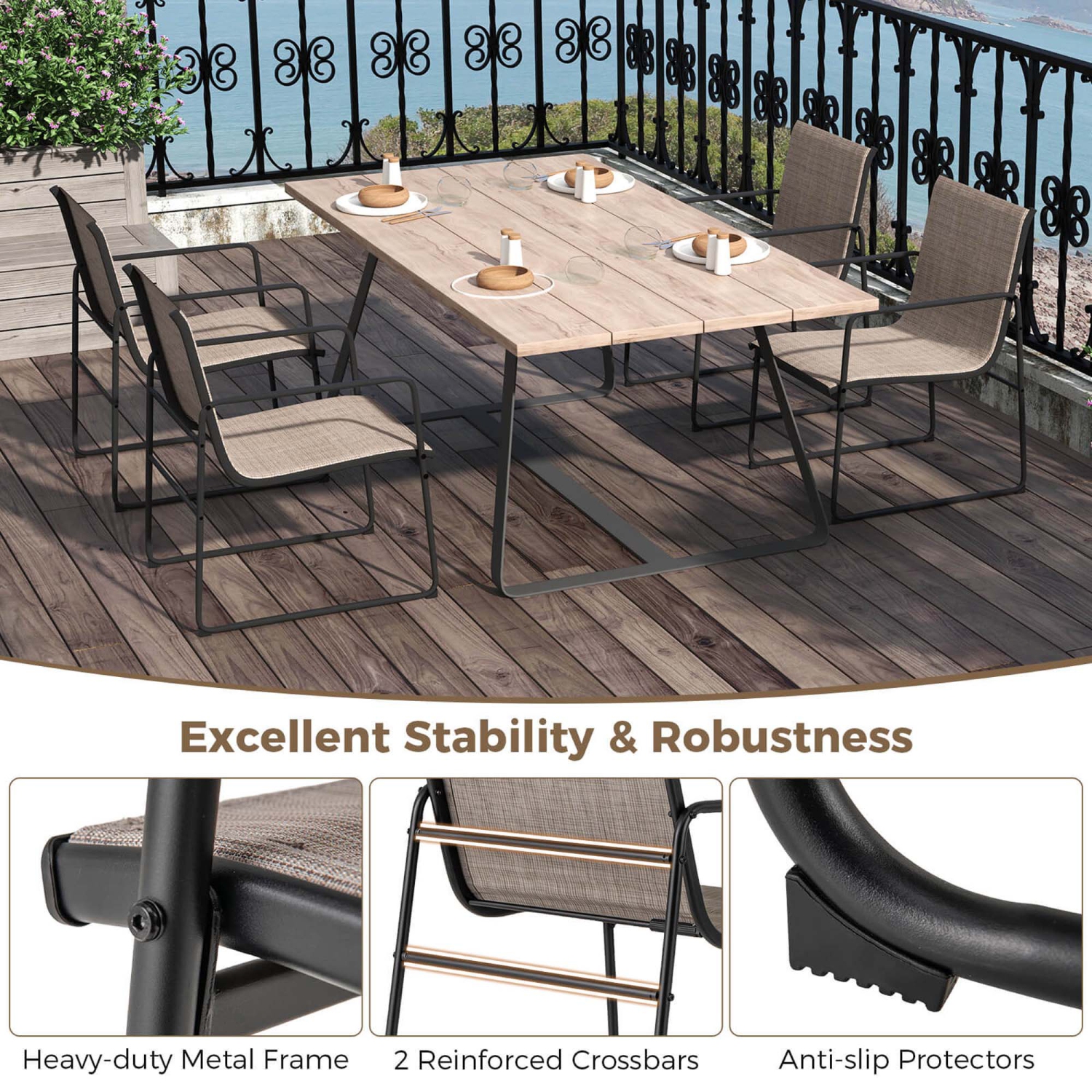 Costway 2/4 PCS Outdoor Dining Chairs Patio Furniture Chair with Breathable Seat & Backrest