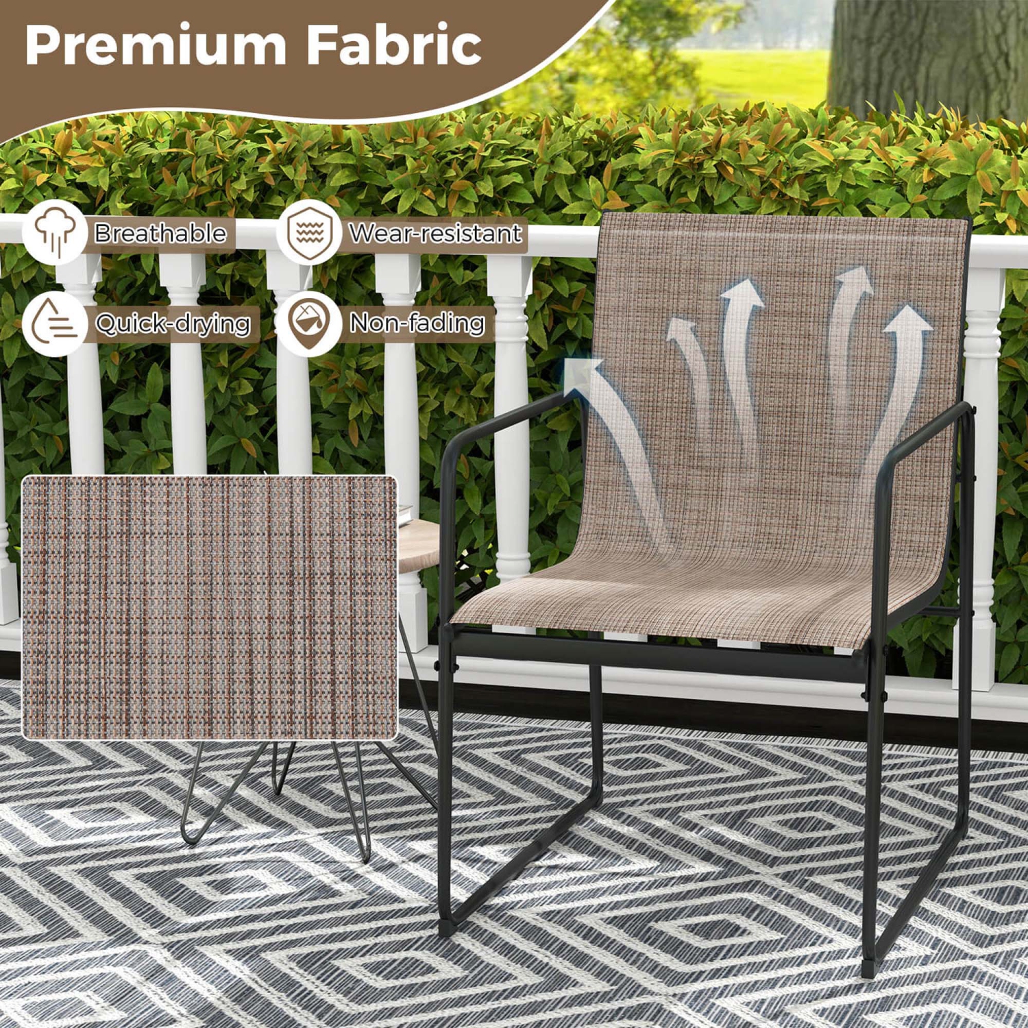 Costway 2/4 PCS Outdoor Dining Chairs Patio Furniture Chair with Breathable Seat & Backrest