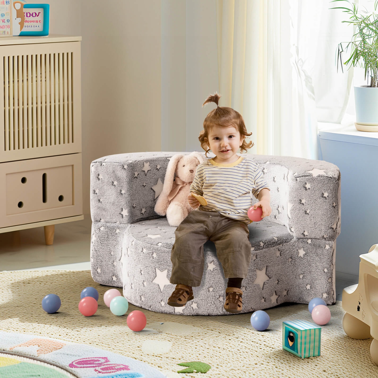 Costway 2-in-1 Toddler Chair with Removable & Washable Cover Plush Reading Chair