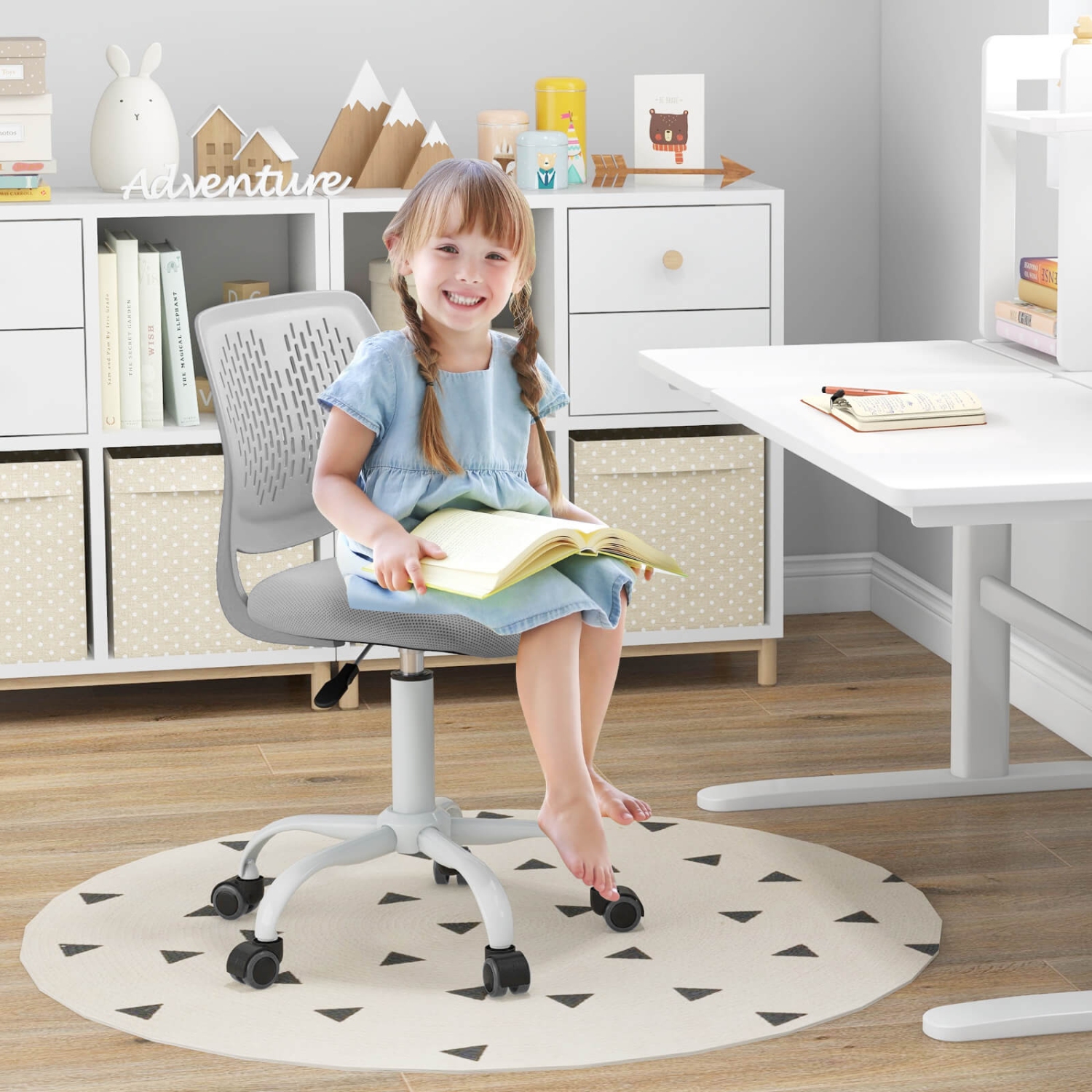 Costway Office Task Desk Armless Chair Adjustable Mid Back Swivel Study Chair