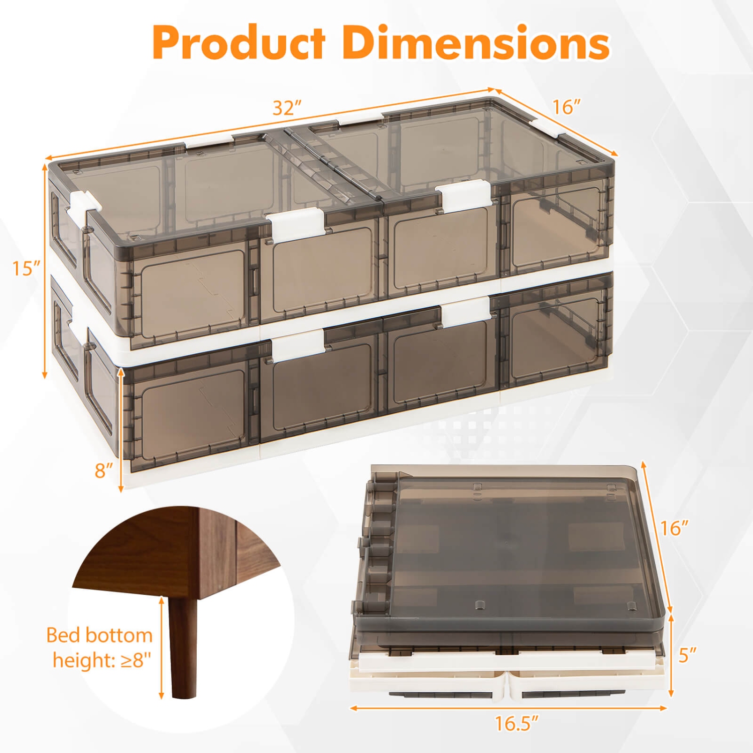 Costway 2/4 Pack 26.5 Gal Under Bed Storage Containers with Wheels Double Opening Lids