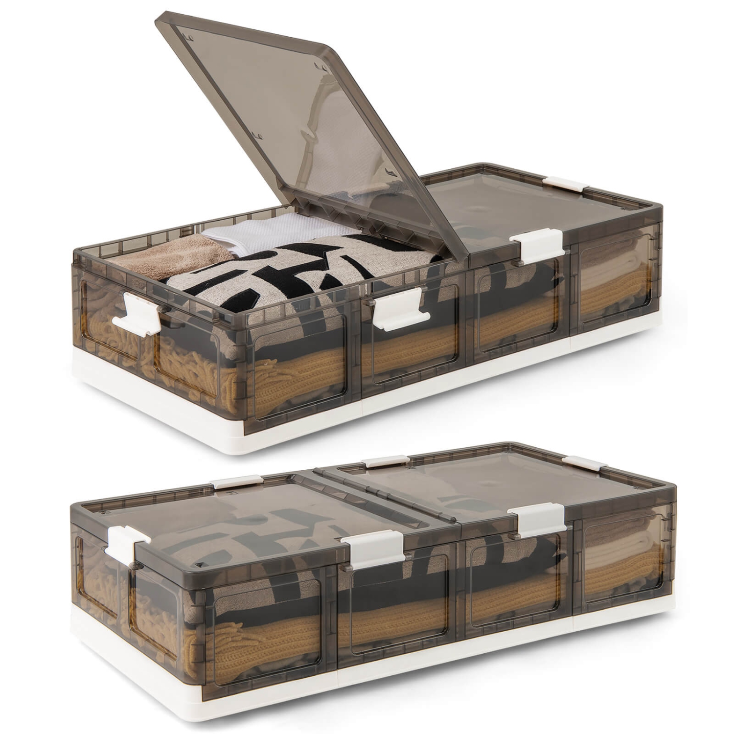 Costway 2/4 Pack 26.5 Gal Under Bed Storage Containers with Wheels Double Opening Lids