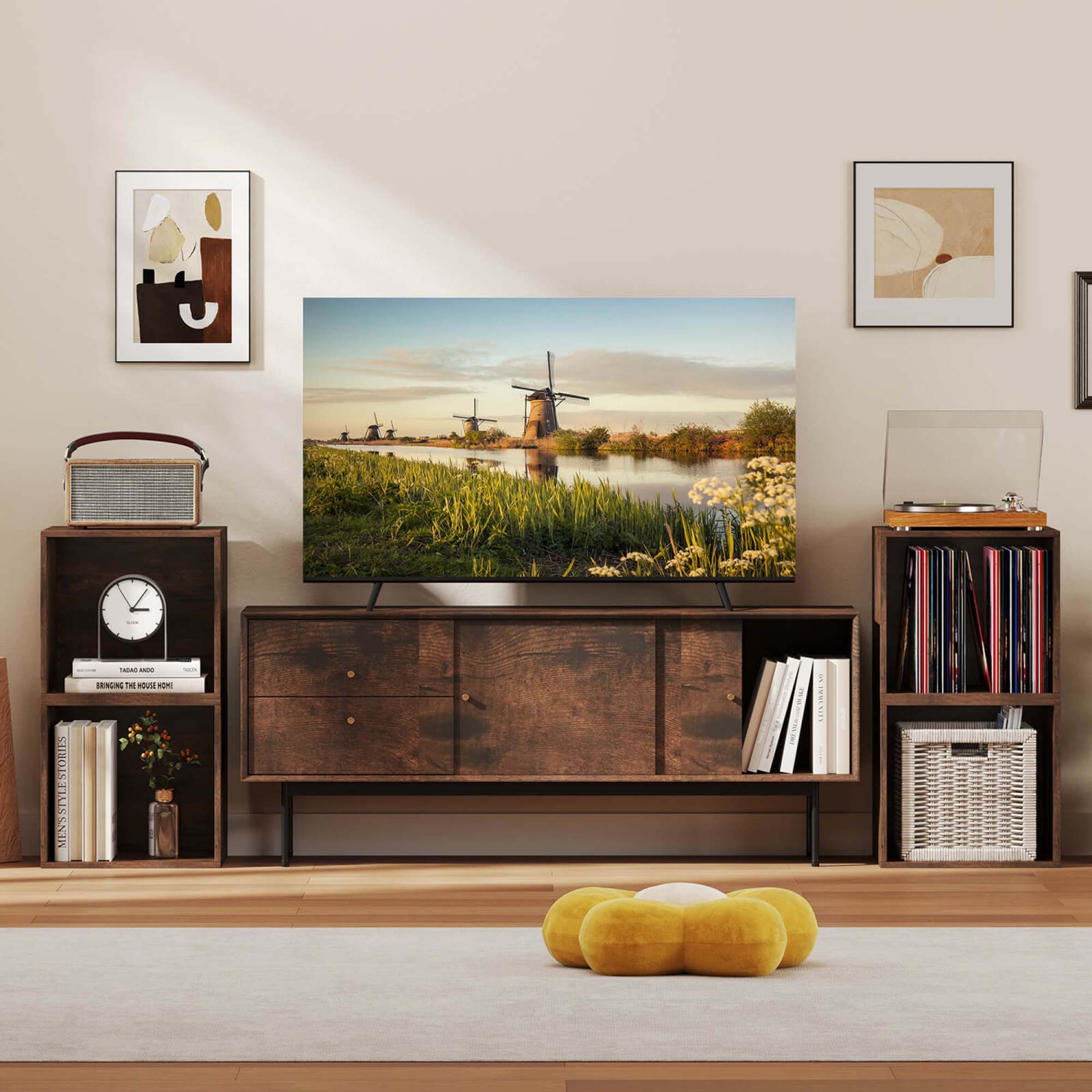 Étagère ouverte empilable en cubes de rangement en bois 4 PCS de Costway pour petits espaces brun