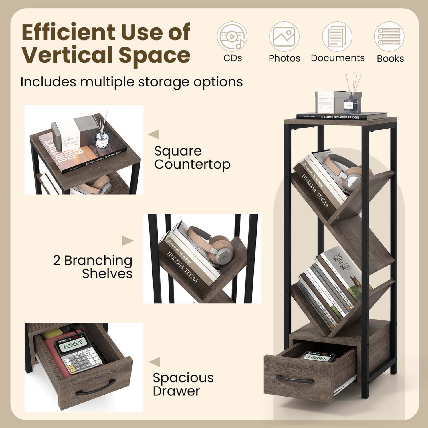 Costway 1/2 PCS 4 Tier Floor Standing Storage Organizer with Drawer Anti-Tipping Kits & Metal Frame
