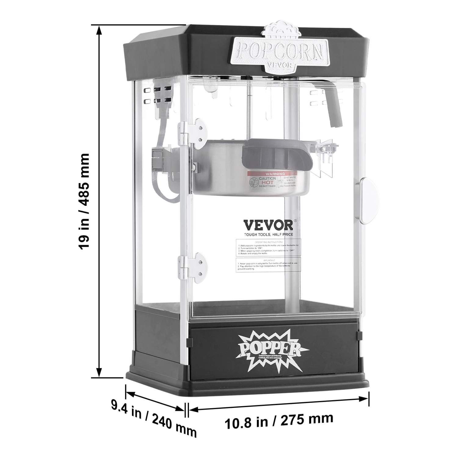VEVOR 480W Popcorn Maker, Popcorn Popper Machine, 4 Oz Kettle Makes 1.5 Gallon per Batch, Tabletop Popcorn Maker, Includes 3 Scoops, Movie Theater