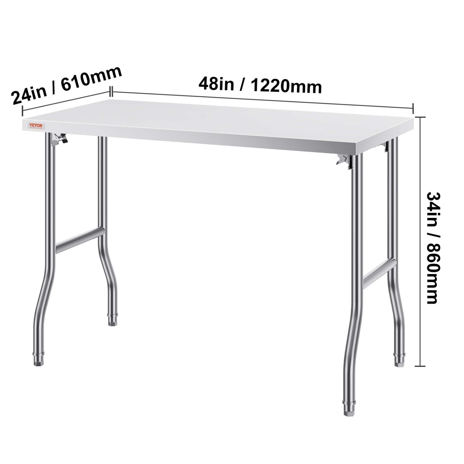 VEVOR 48 x 24 Inch Folding Commercial Prep Table, Commercial Worktable Workstation, Heavy-duty Stainless Steel Folding Table, Kitchen Work Table, for