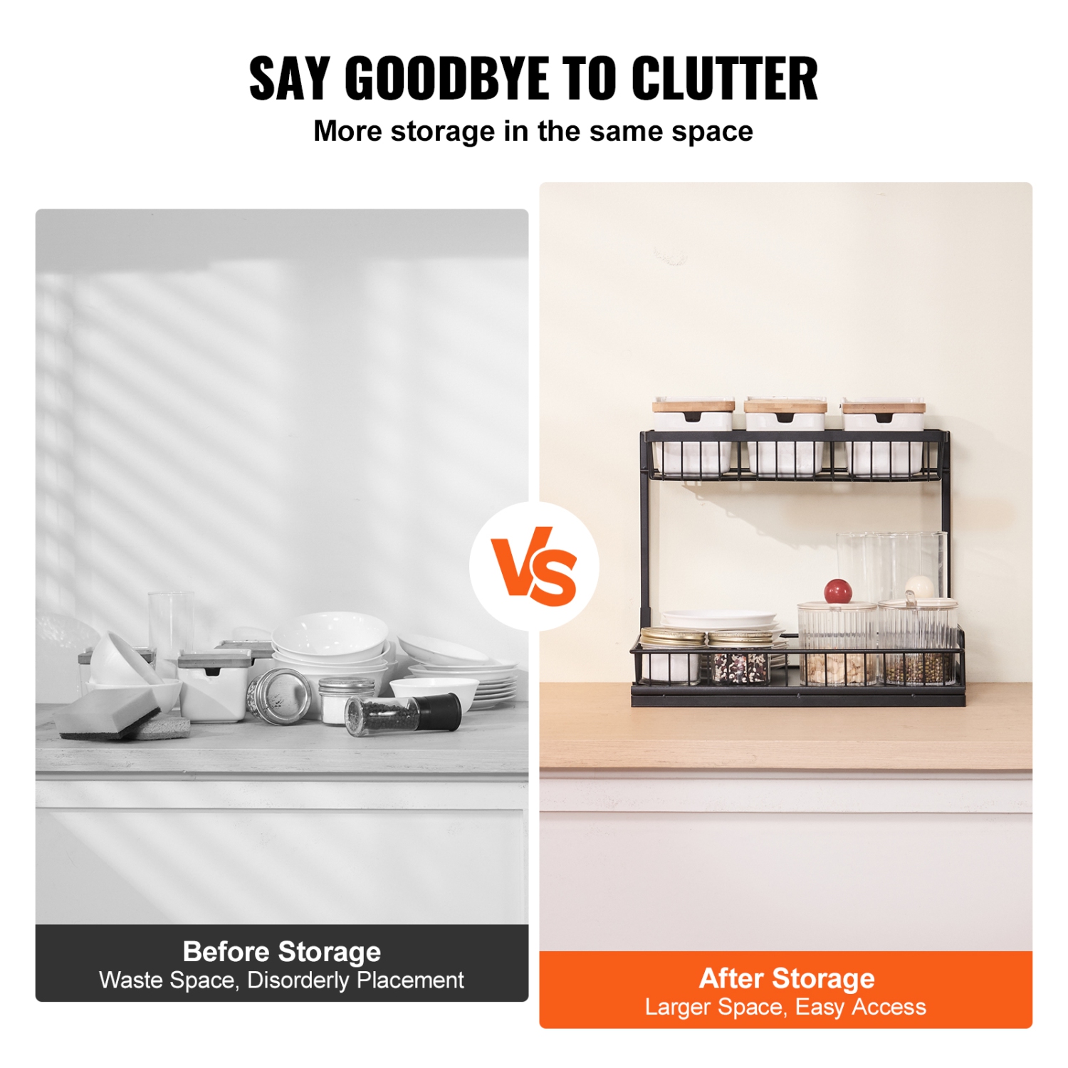 VEVOR 2 Tier Pull Out Cabinet Organizer(10.7"W x 14.2"D ), Under Sink Organizer and Storage, Slide Out Drawer Cabinet Organizer, Wire Basket Sliding