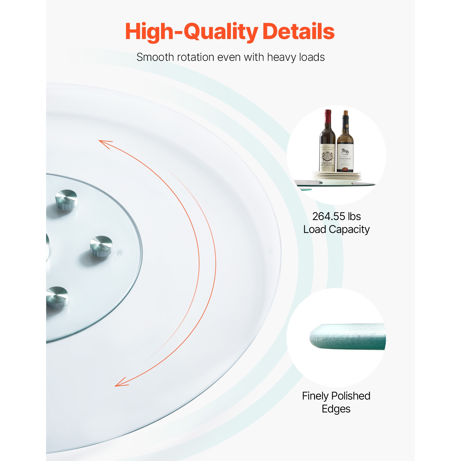 VEVOR 40 in Glass Lazy Susan Turntable, Tempered Glass Dining Table Centerpiece with 6 Rotating Wheels, 360° Smooth and Silent Spin Tabletop Rotating