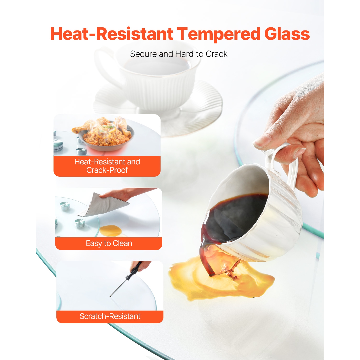 VEVOR 40 in Glass Lazy Susan Turntable, Tempered Glass Dining Table Centerpiece with 6 Rotating Wheels, 360° Smooth and Silent Spin Tabletop Rotating