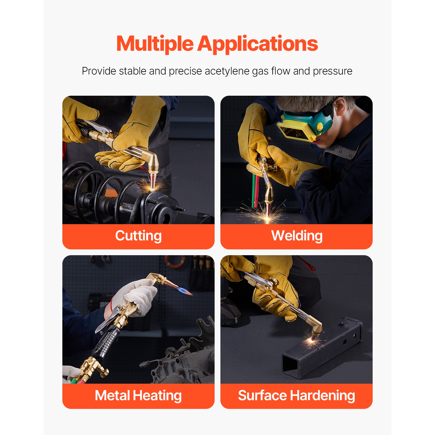 VEVOR 12PCS Oxygen Acetylene Torch Kit, Gas Welding Cutting Torch Kit, with 177 inches Twin-Hose, 1 Cutting Nozzle, 2 Welding Tips & 2 Regulators