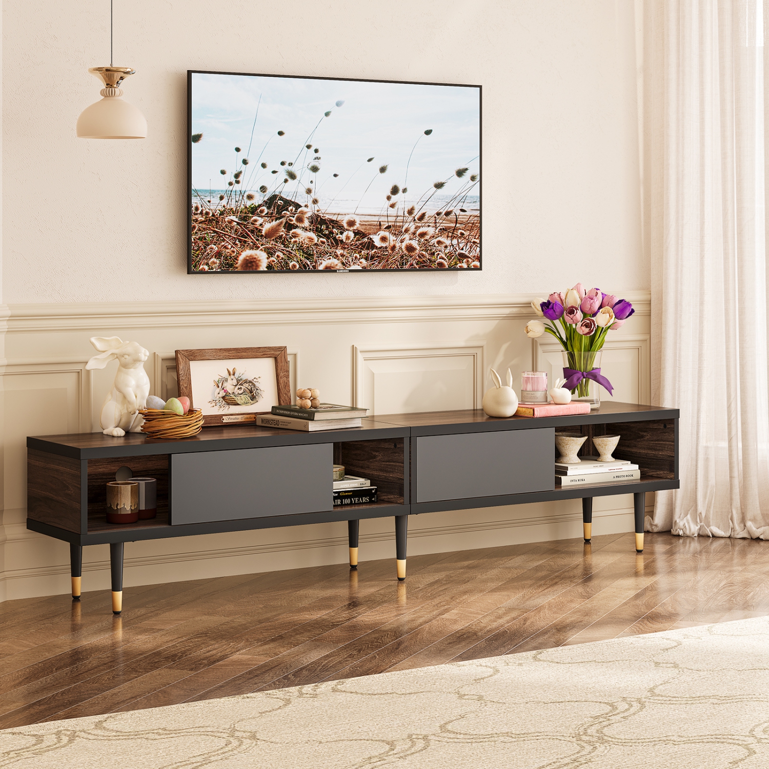 Bestier 80" Media Console, Mid Century Modern TV Stand for 85 inch tv, Entertainment Center with Storage