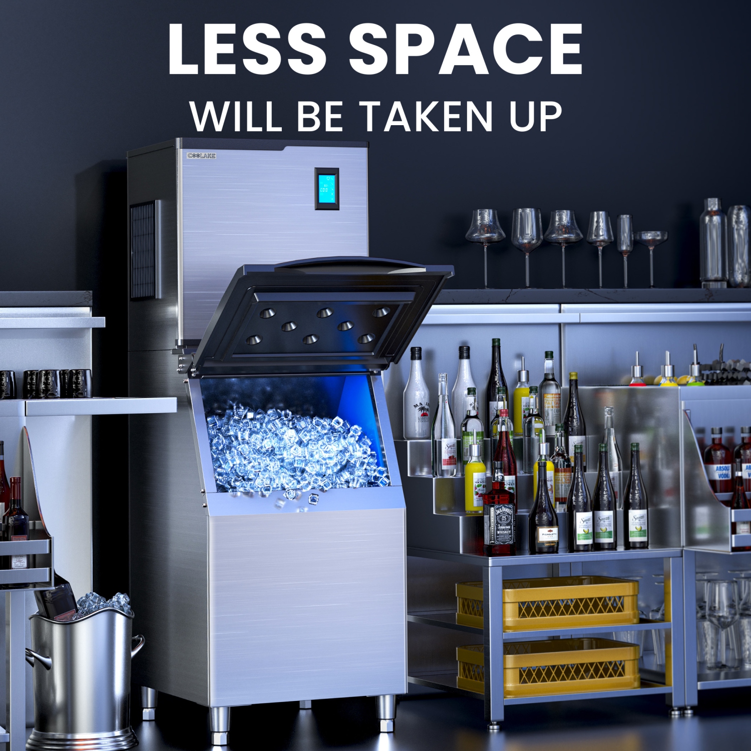 Coolake 22" Commercial Ice Maker Machine 550lbs/24H with 360lbs Storage Air Cooled Stainless Steel Industrial Ice Machine for Restaurant Hotel DOE