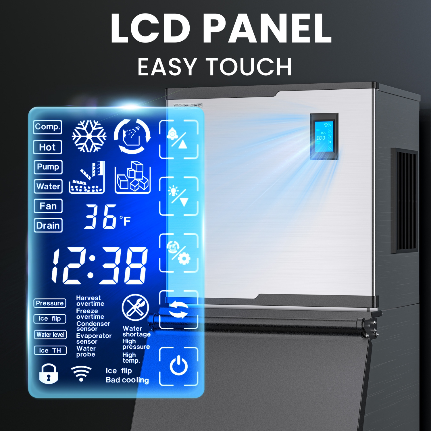 Coolake 22" Commercial Ice Maker Machine 550lbs/24H with 360lbs Storage Air Cooled Stainless Steel Industrial Ice Machine for Restaurant Hotel DOE