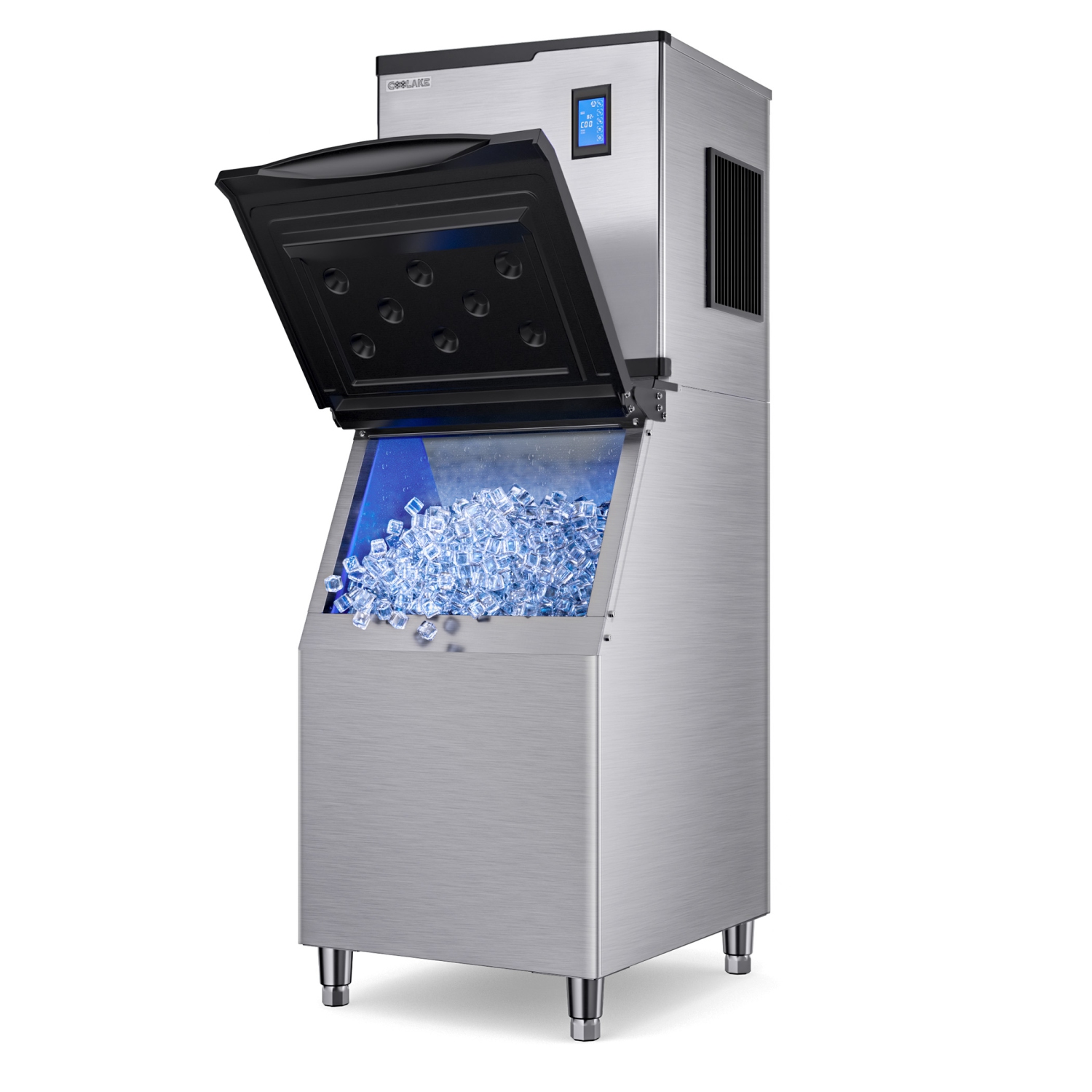 Coolake 22" Commercial Ice Maker Machine 450lbs with 360lb Large Storage| Full Cube Air Cooled Stainless Steel Freestanding Ice Machine for