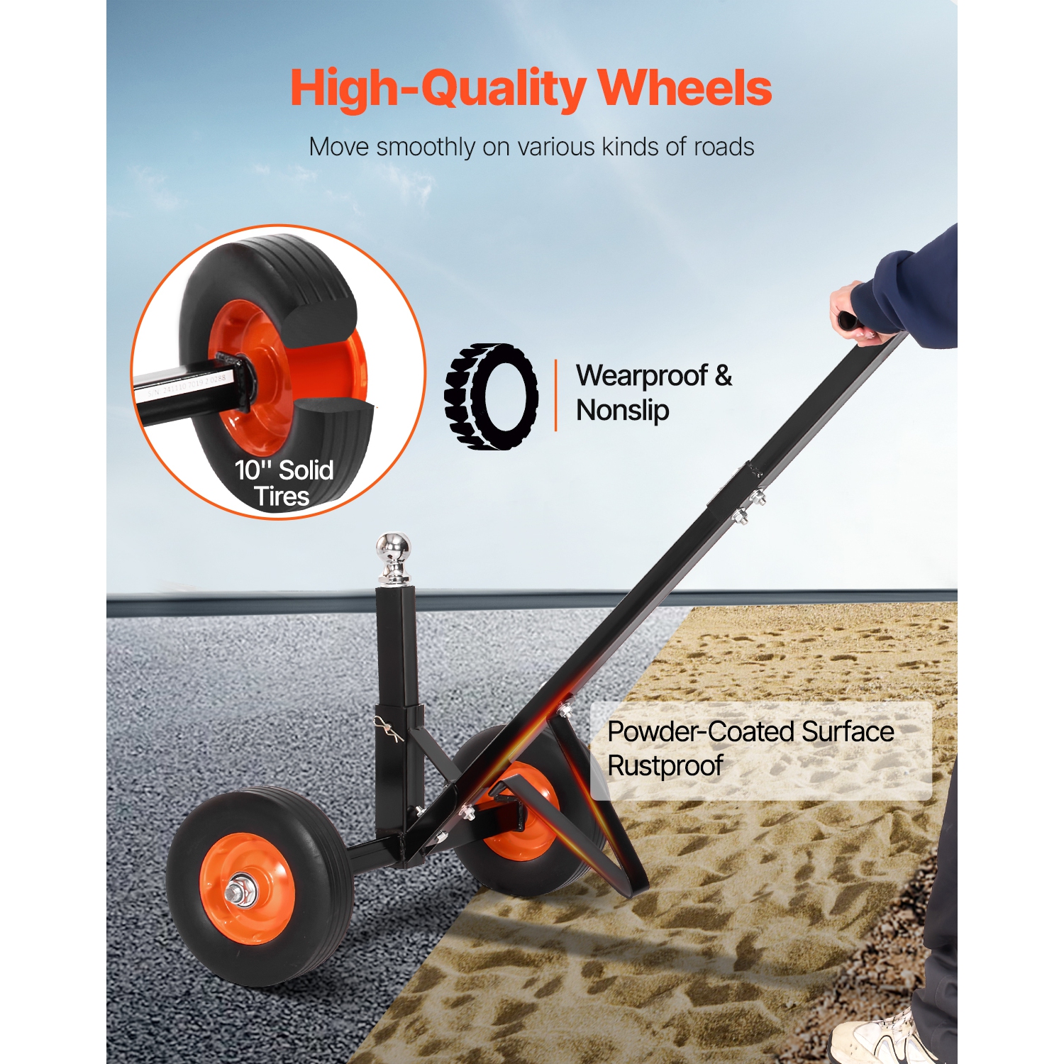VEVOR Trailer Dolly, 600lbs Tongue Weight Capacity, Carbon Steel Trailer Mover with 16.5 inch and 22 inch Adjustable Height, 1-7/8 in Hitch Ball and