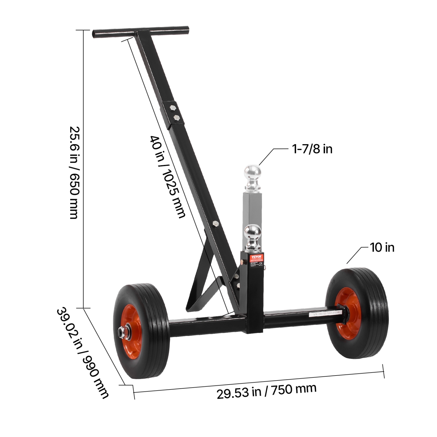 VEVOR Trailer Dolly, 600lbs Tongue Weight Capacity, Carbon Steel Trailer Mover with 16.5 inch and 22 inch Adjustable Height, 1-7/8 in Hitch Ball and