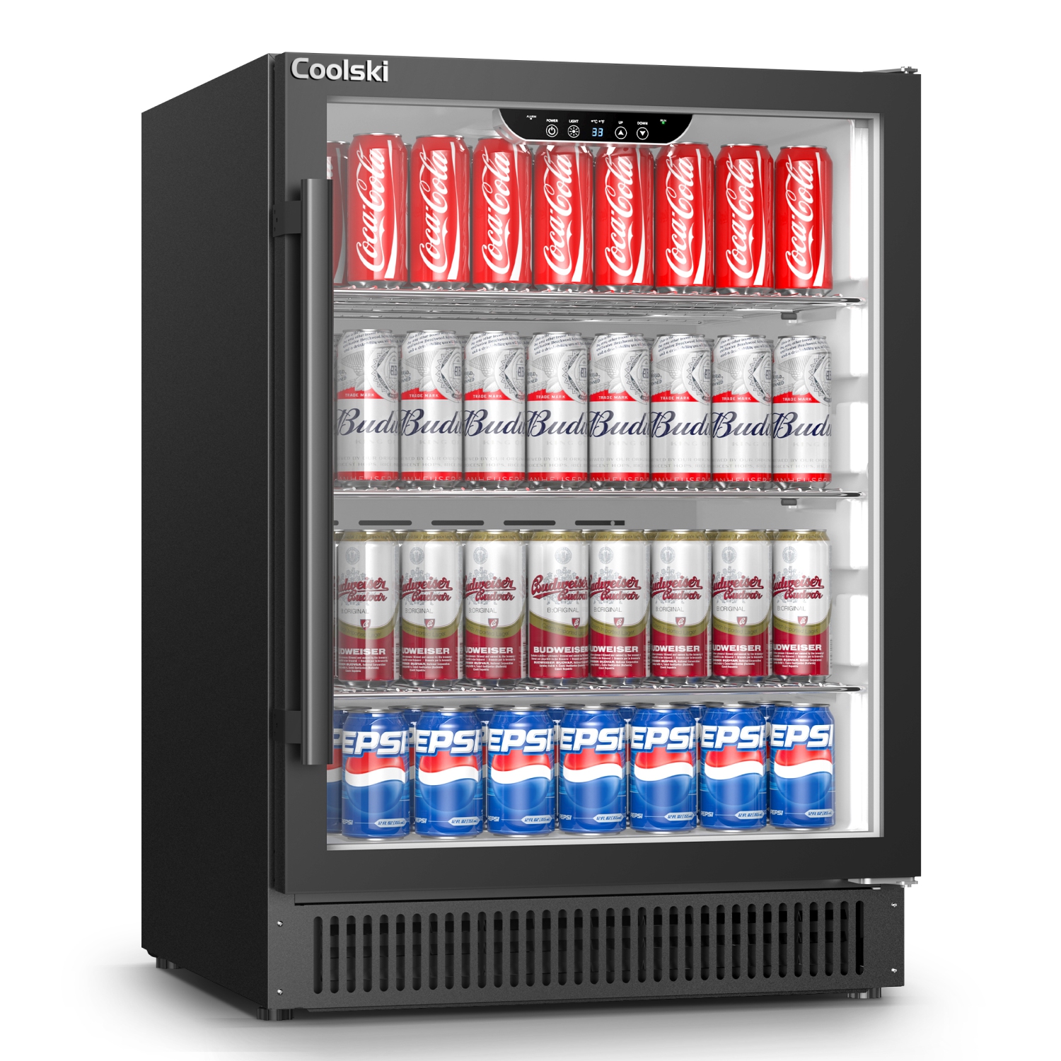 Coolski Beverage Refrigerator 24 Inch Under-Counter Beverage Fridge 180 Cans Built-In or Freestanding Beverage Cooler with Glass Door for Home Bar