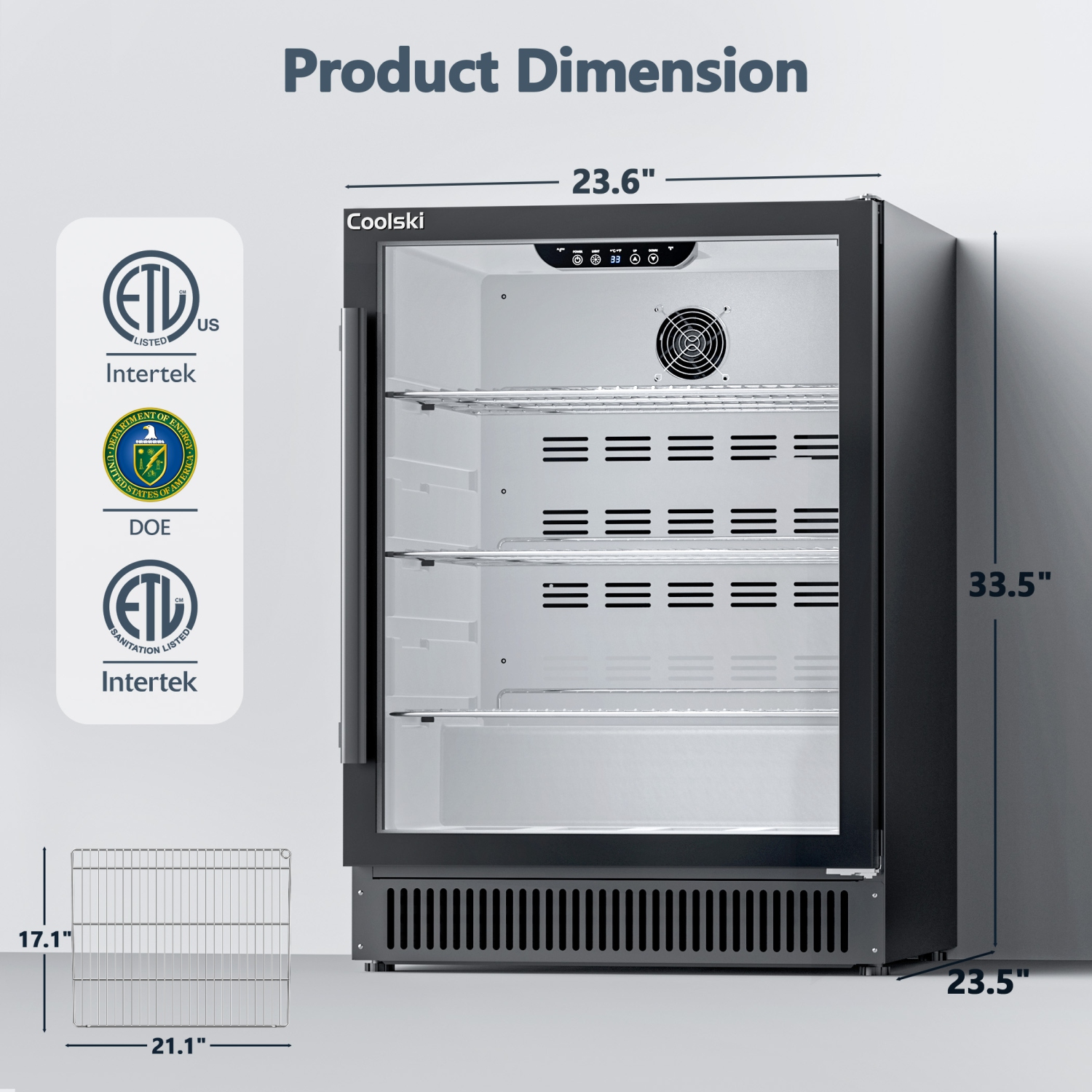 Coolski Beverage Refrigerator 24 Inch Under-Counter Beverage Fridge 180 Cans Built-In or Freestanding Beverage Cooler with Glass Door for Home Bar