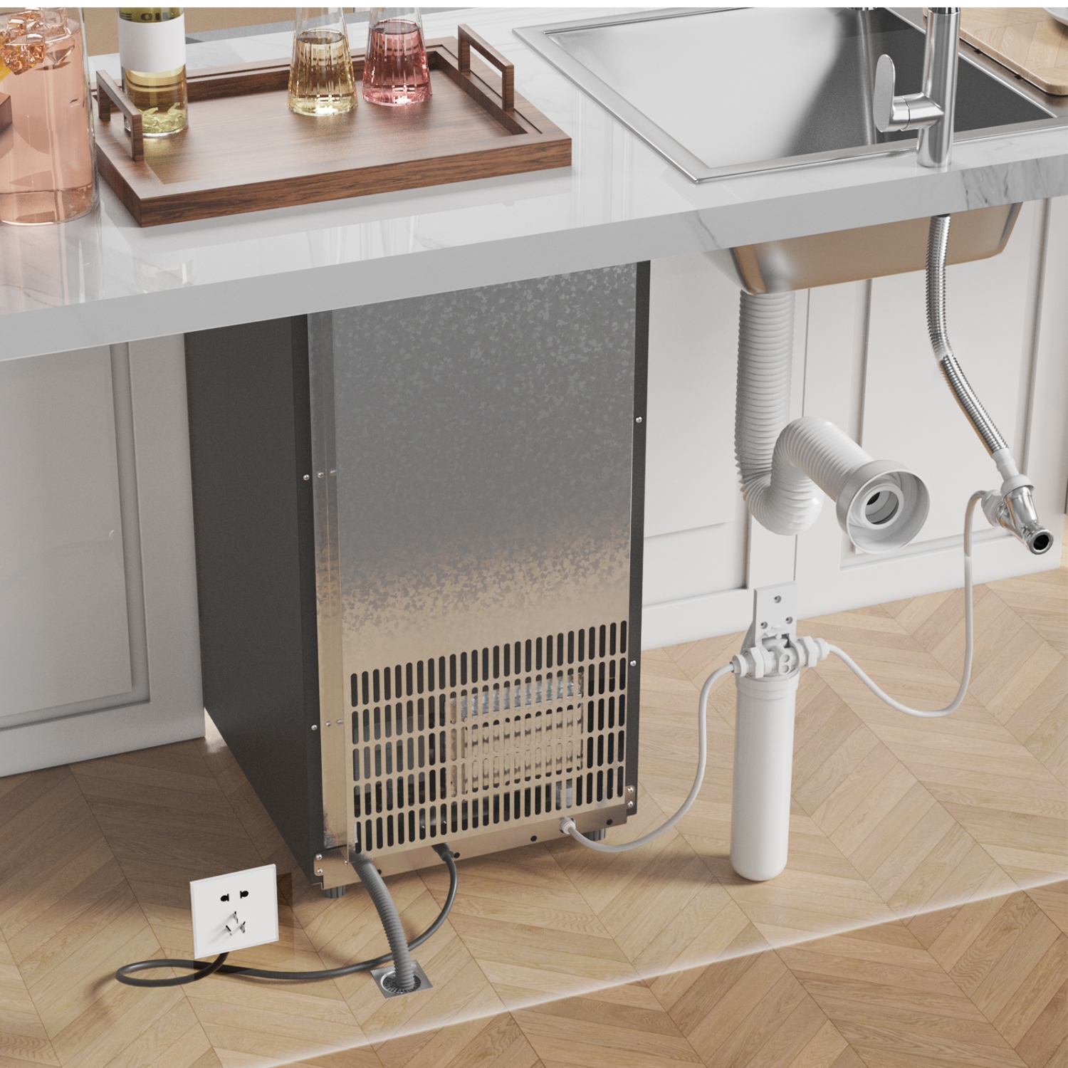 Coolake 15" Commercial Under-Counter Ice Maker Machine 100lbs/Day with 30lbs Storage Bin - Stainless Steel - Built-in/Freestanding