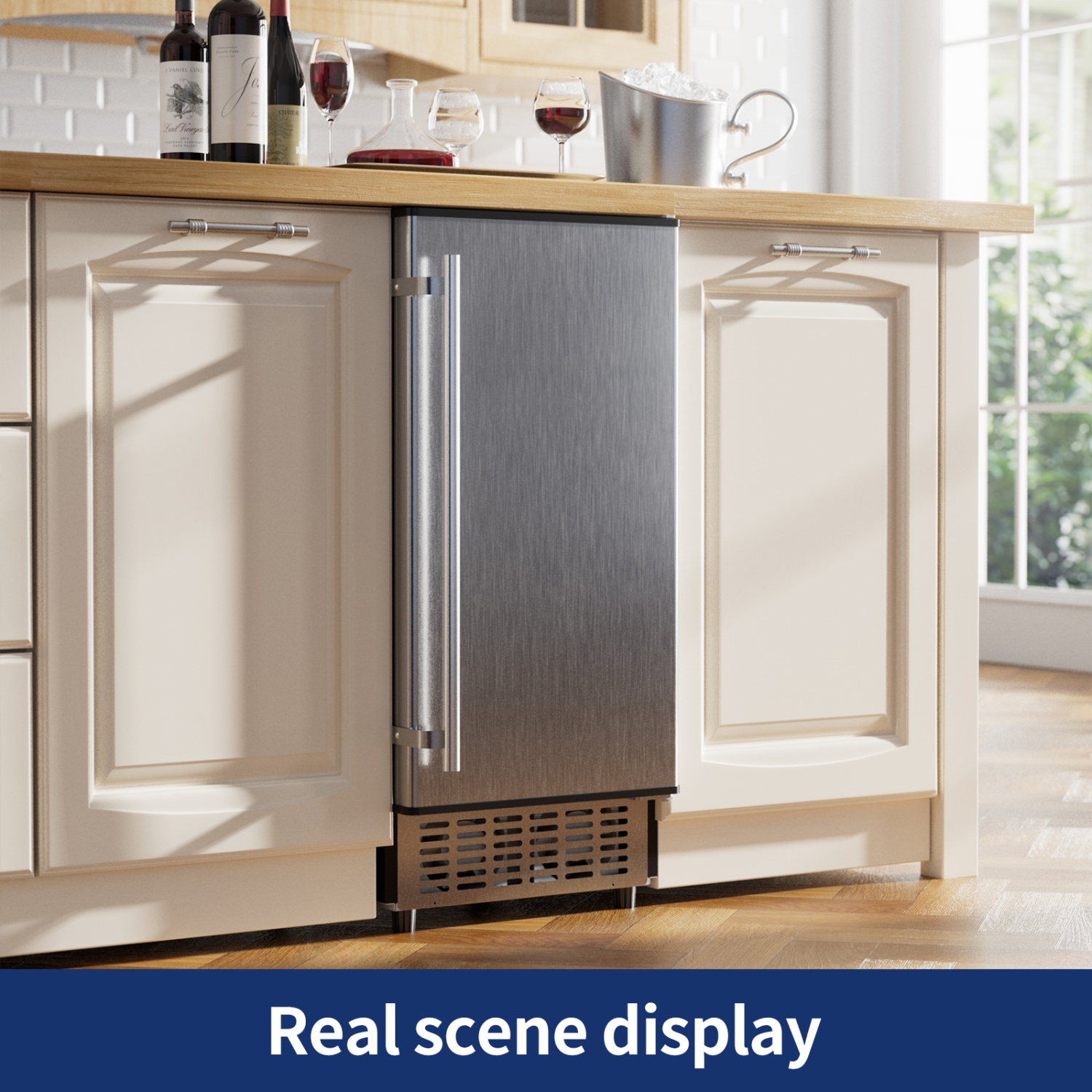 Coolake 15" Commercial Under-Counter Ice Maker Machine 100lbs/Day with 30lbs Storage Bin - Stainless Steel - Built-in/Freestanding