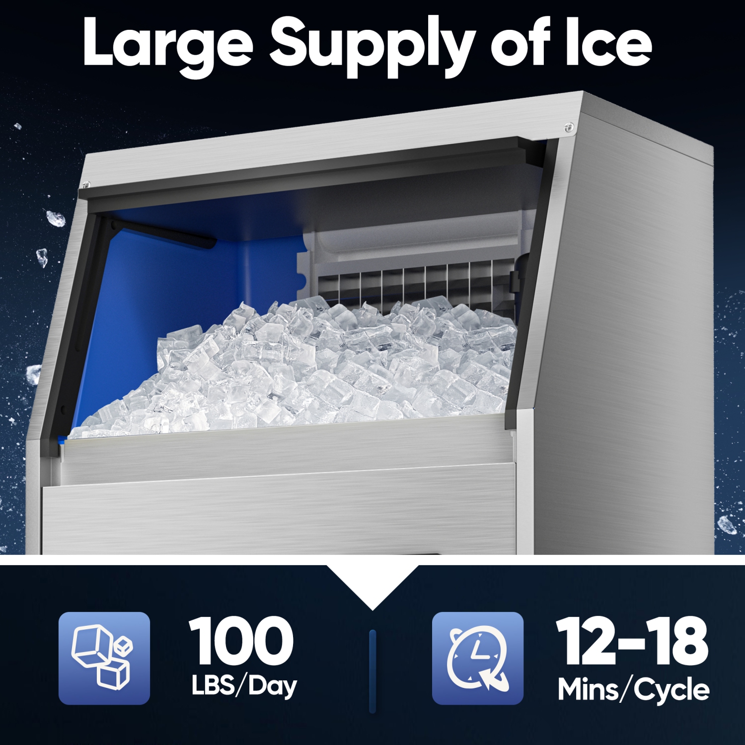 Coolski Commercial Ice Maker 100 lbs/24H Under-Counter Ice Machine- 34 lbs Bin