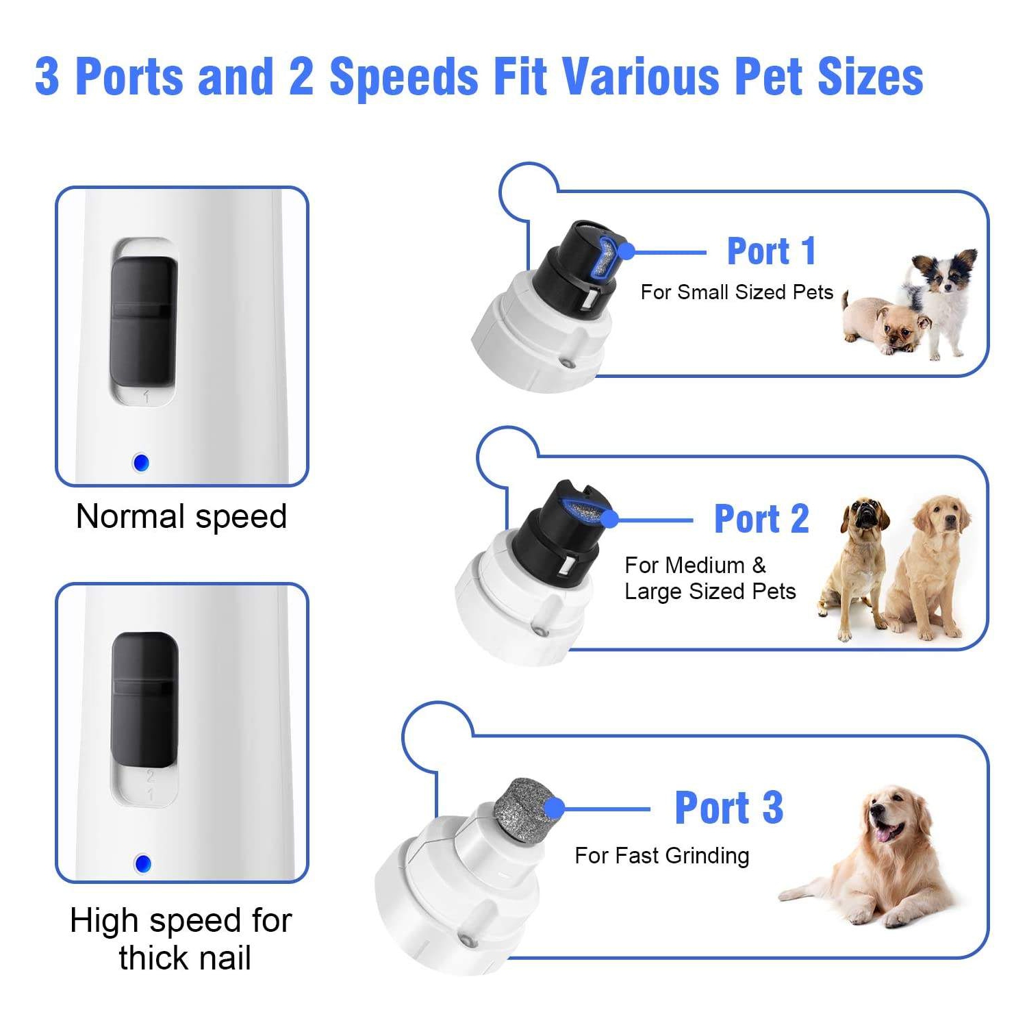 Nail Grinder - Professional 2-Speed Electric Rechargeable Pet Nail Trimmer Painless Paws Grooming & Smoothing for Small Medium Large Dogs