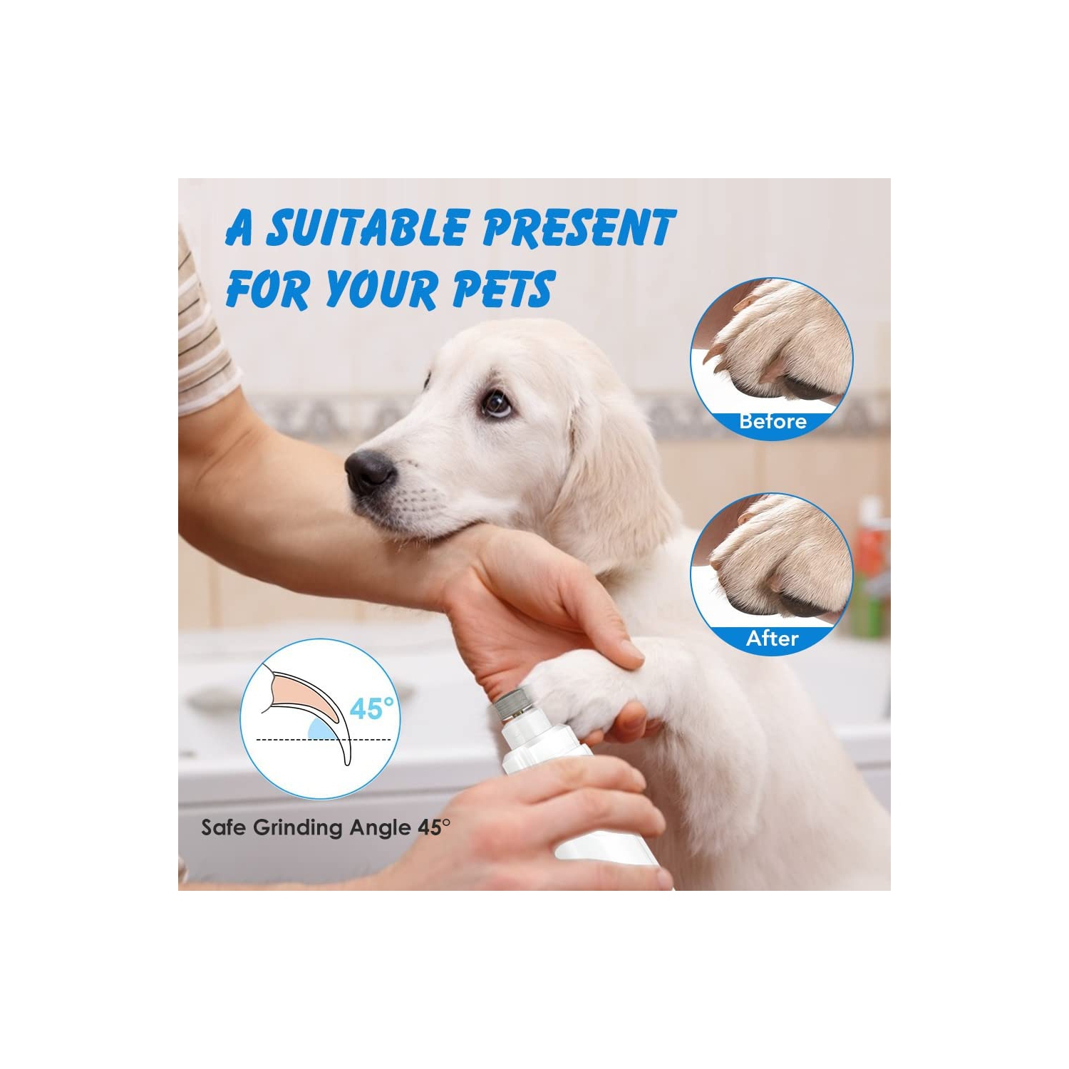 Nail Grinder - Professional 2-Speed Electric Rechargeable Pet Nail Trimmer Painless Paws Grooming & Smoothing for Small Medium Large Dogs