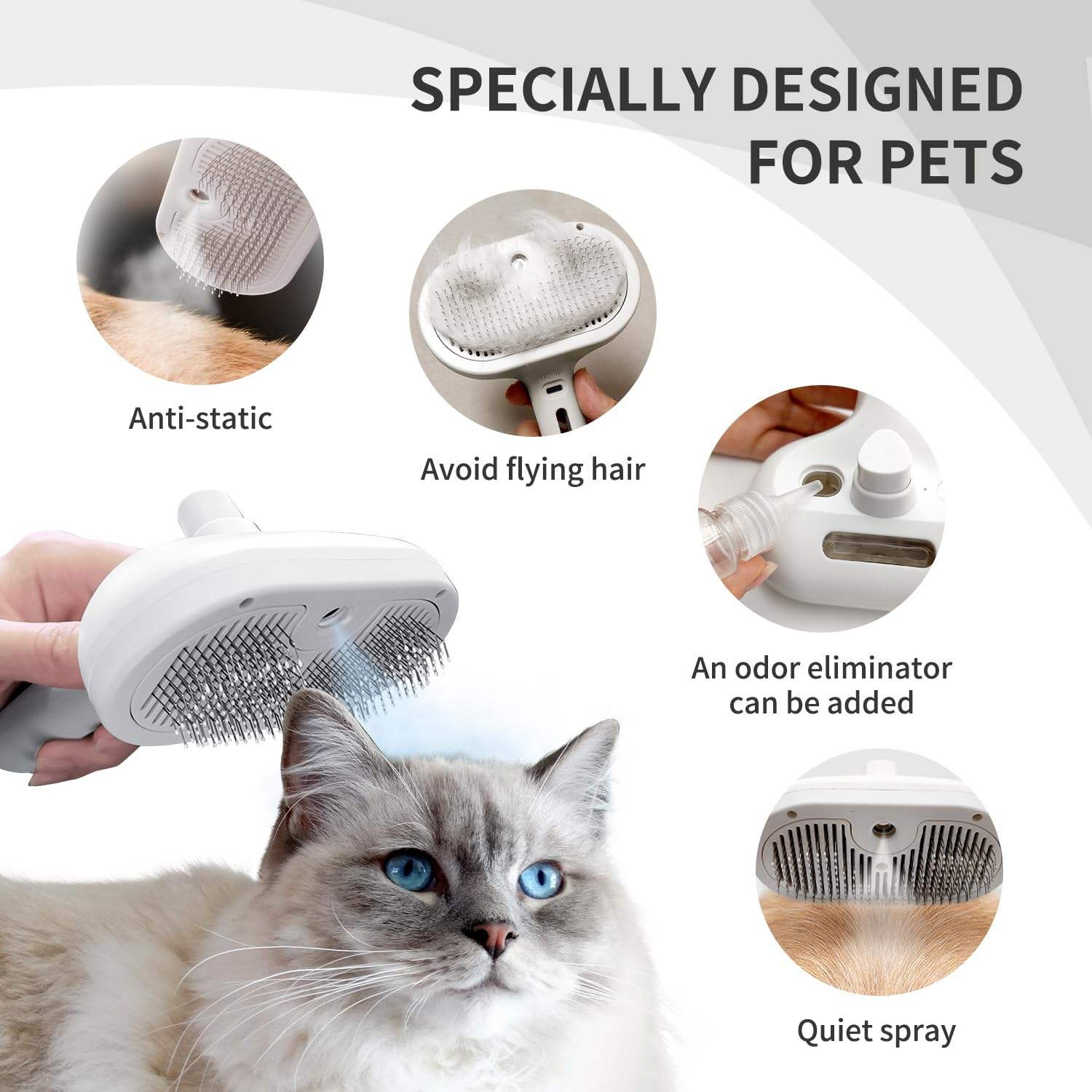 Steam Cat Brush for Shedding, 3 In 1 Steam Cat Brush Self Cleaning Dog Brush for Long and Short Hair Dogs and Cats Pet Grooming Comb Remove Tangled