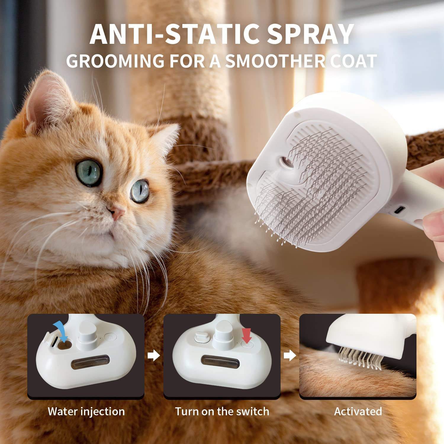 Steam Cat Brush for Shedding, 3 In 1 Steam Cat Brush Self Cleaning Dog Brush for Long and Short Hair Dogs and Cats Pet Grooming Comb Remove Tangled